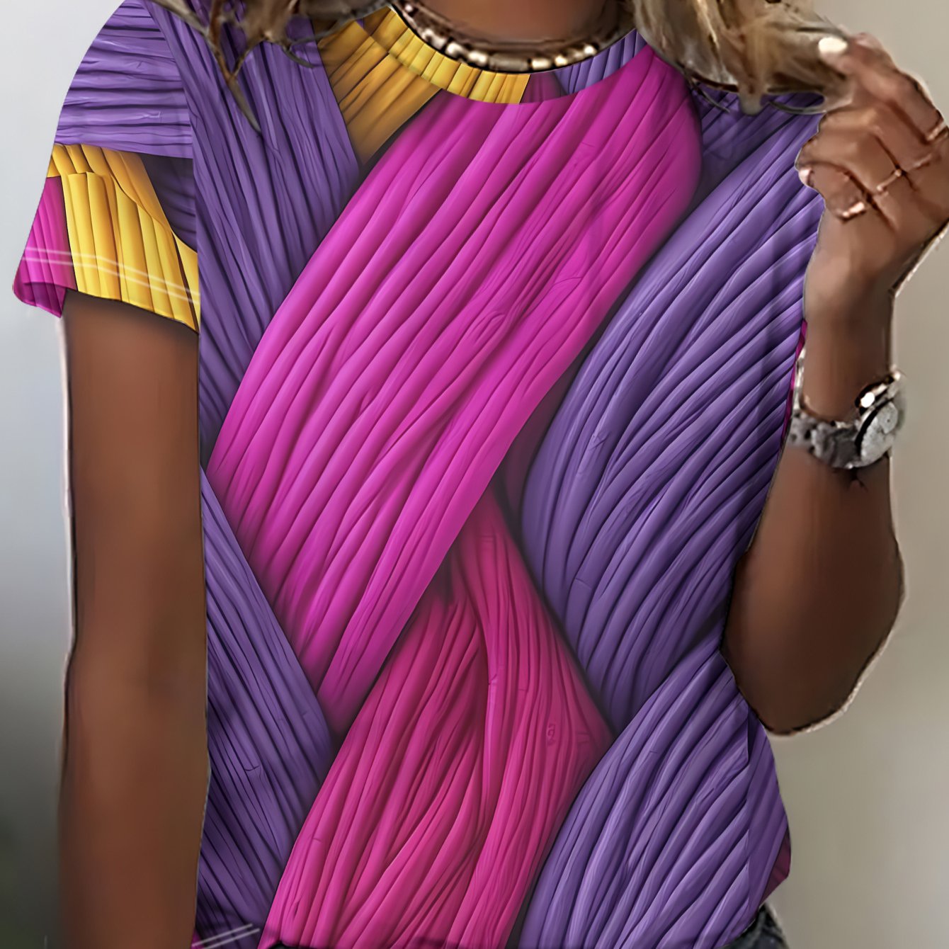 TEMU Women's Short-sleeve T-shirt, Featuring Purple, Pink, And , Unique And Style