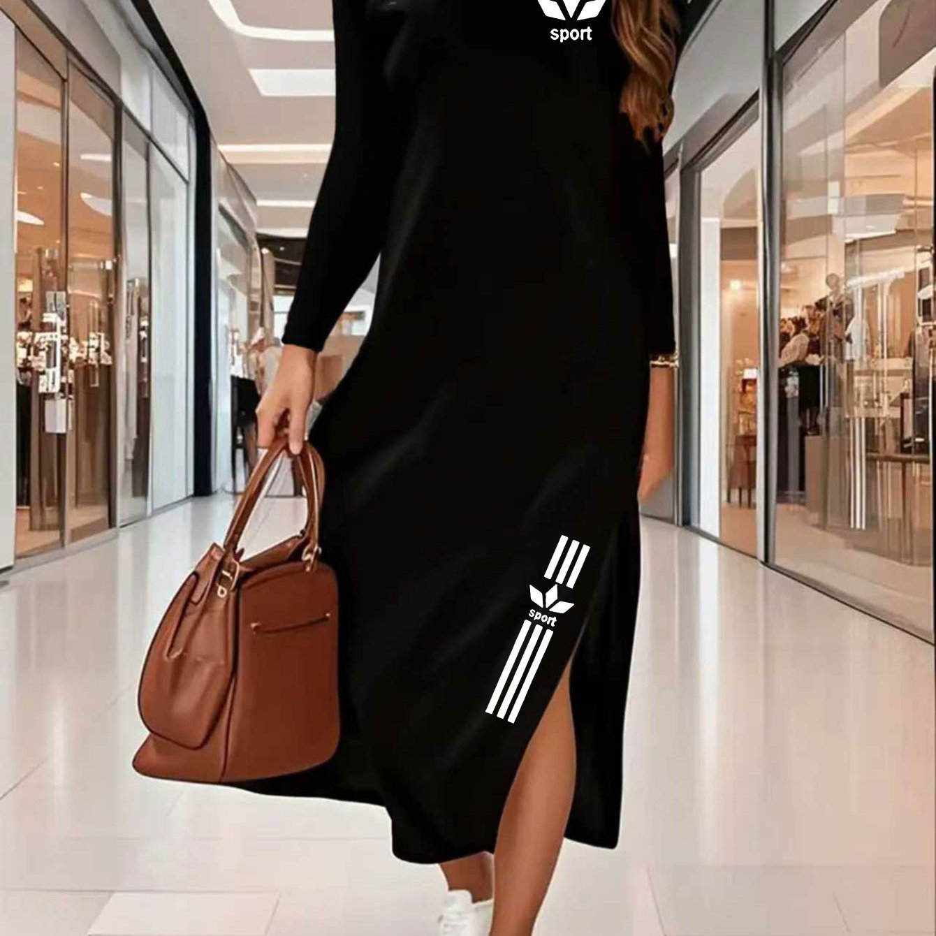 TEMU Women's Fall Winter Fit Slit Dress Fashion Women's Clothing Printed Long Sleeve Dress