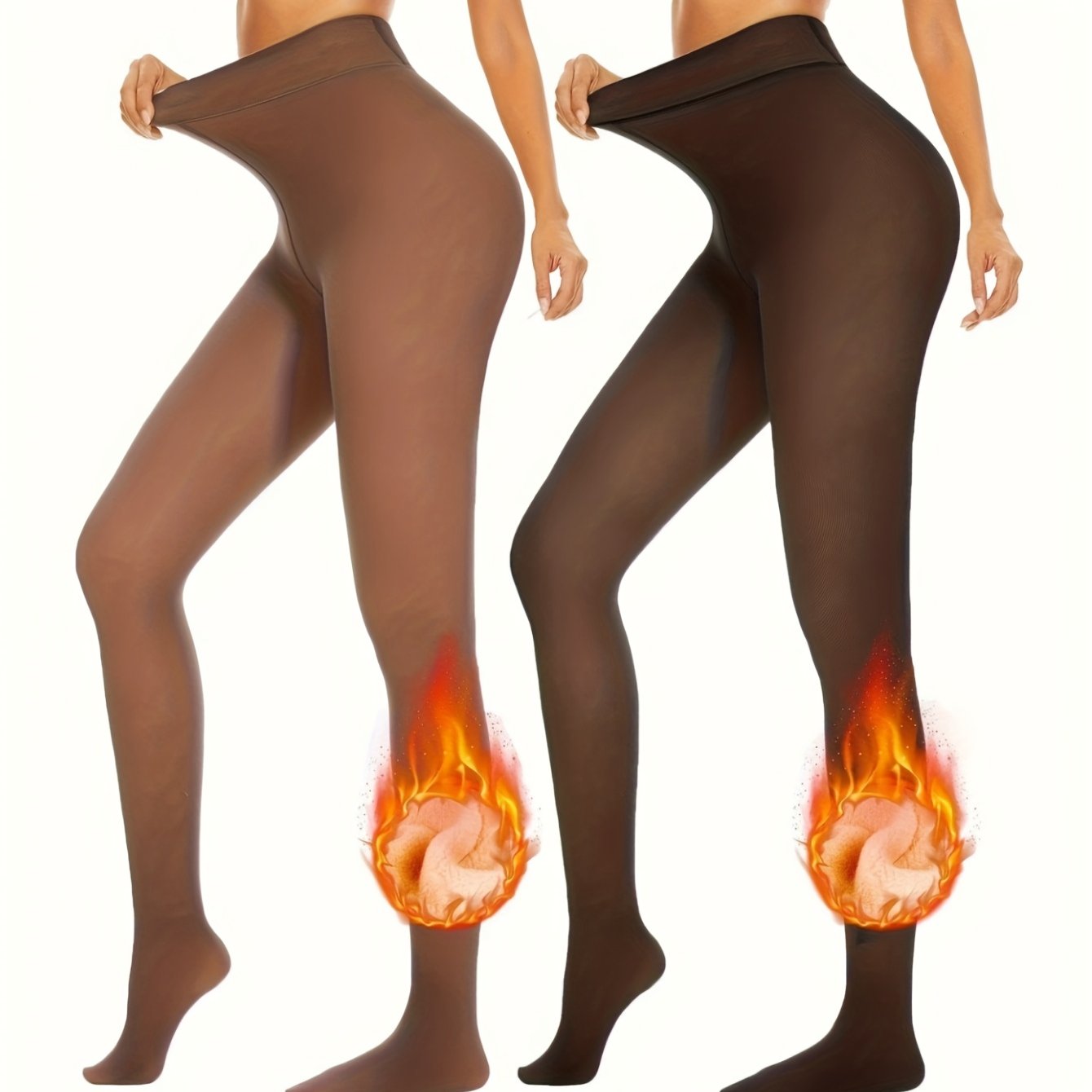 2pcs Autumn/winter Black Coffee Women's Thick Warm Leggings Tights