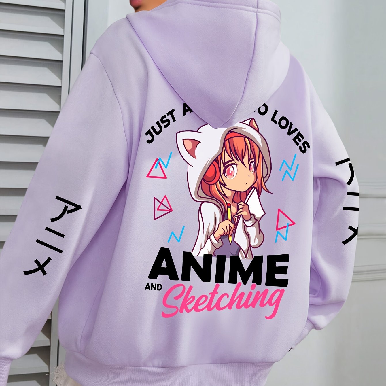 TEMU Plus Size Anime Print Hoodie, Casual Fashion Sweatshirt, Hooded Pocket Drawstring Sweatshirt For Fall & Winter, Women's Clothing