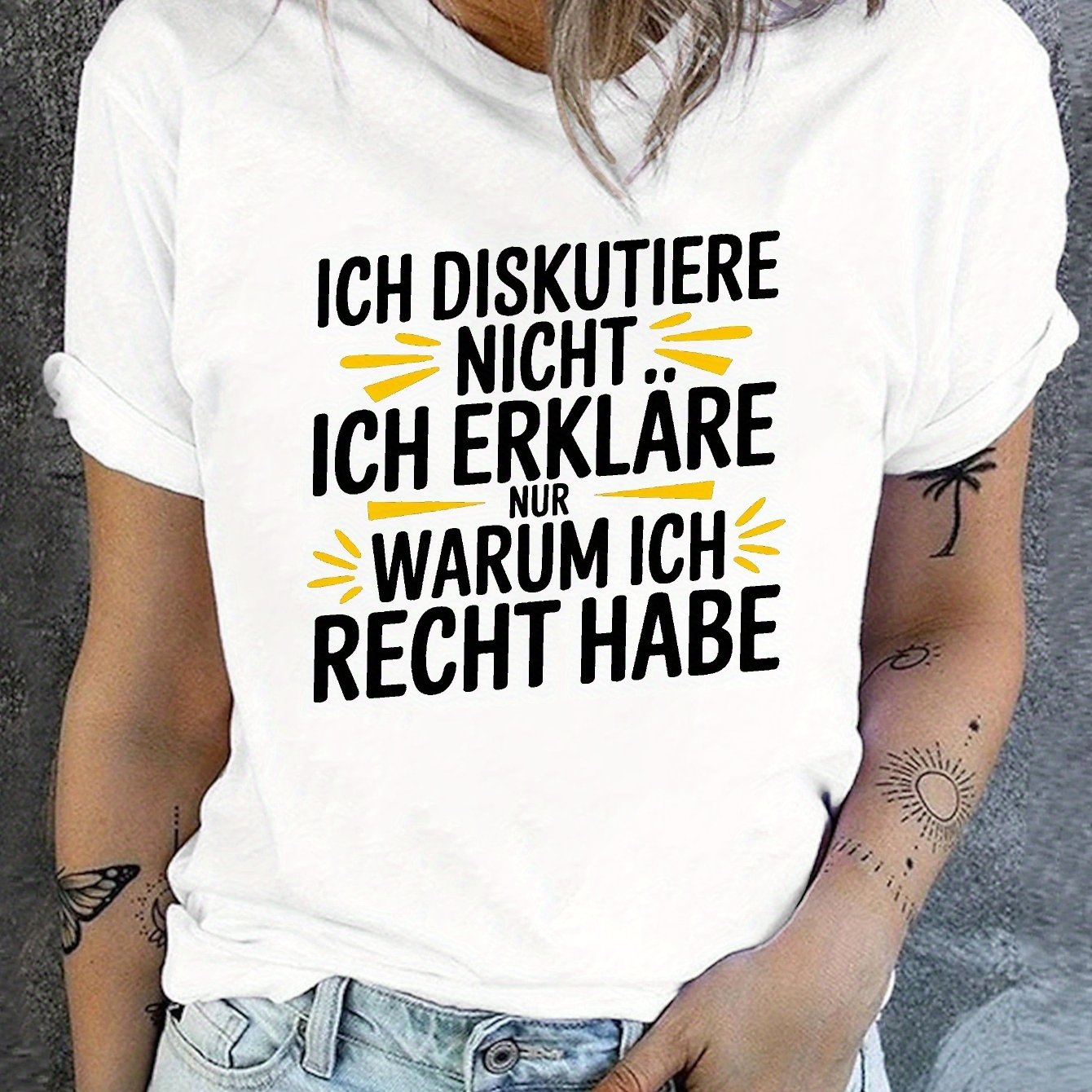 Image of Women's Casual Short Sleeve Crew Neck T-shirt - Minimalist Plain Top With "'t My " Print, Medium-, Versatile Blouse For Casual Attire & Professional Settings - Machine Washable (stock