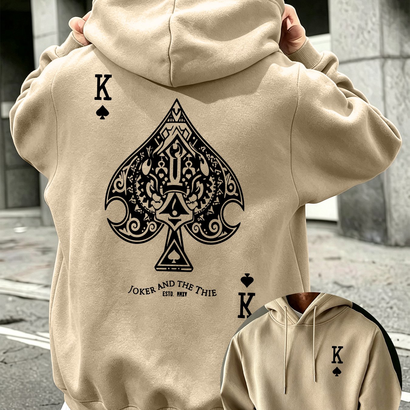 TEMU Men's New Hooded Sweatshirt, Poker Print, Fashionable, Trendy, Casual, Comfortable, Versatile Long-sleeve Sweatshirt Jacket For Daily Wear,