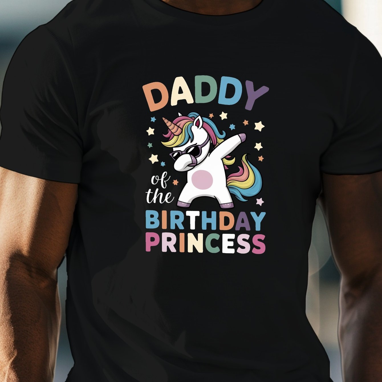 TEMU Daddy Of The Birthday Princess Print, Men's Round Crew Neck Short Sleeve Tee, Casual T-shirtcasual Comfy Lightweight Top For Summer