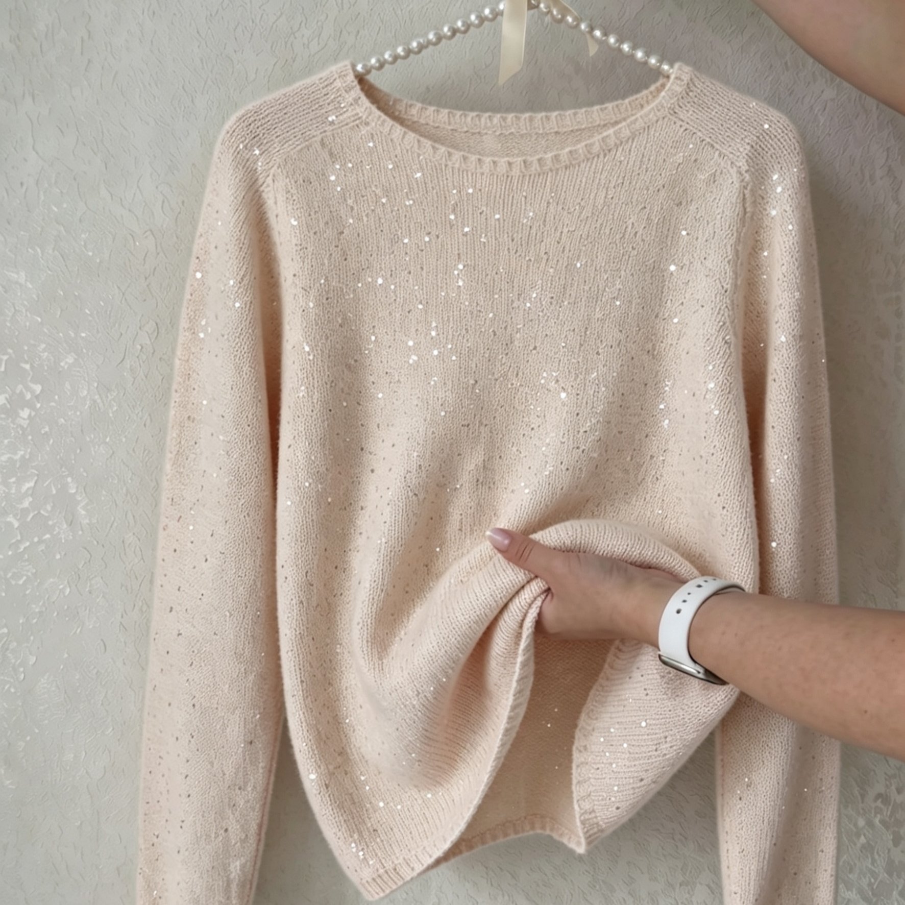 TEMU Autumn Winter Hot Retro Women's Fashion Women's Clothing Sparkling Sequined Long Sleeve Sweater Round Neck Pullover Party Outfit -friendly
