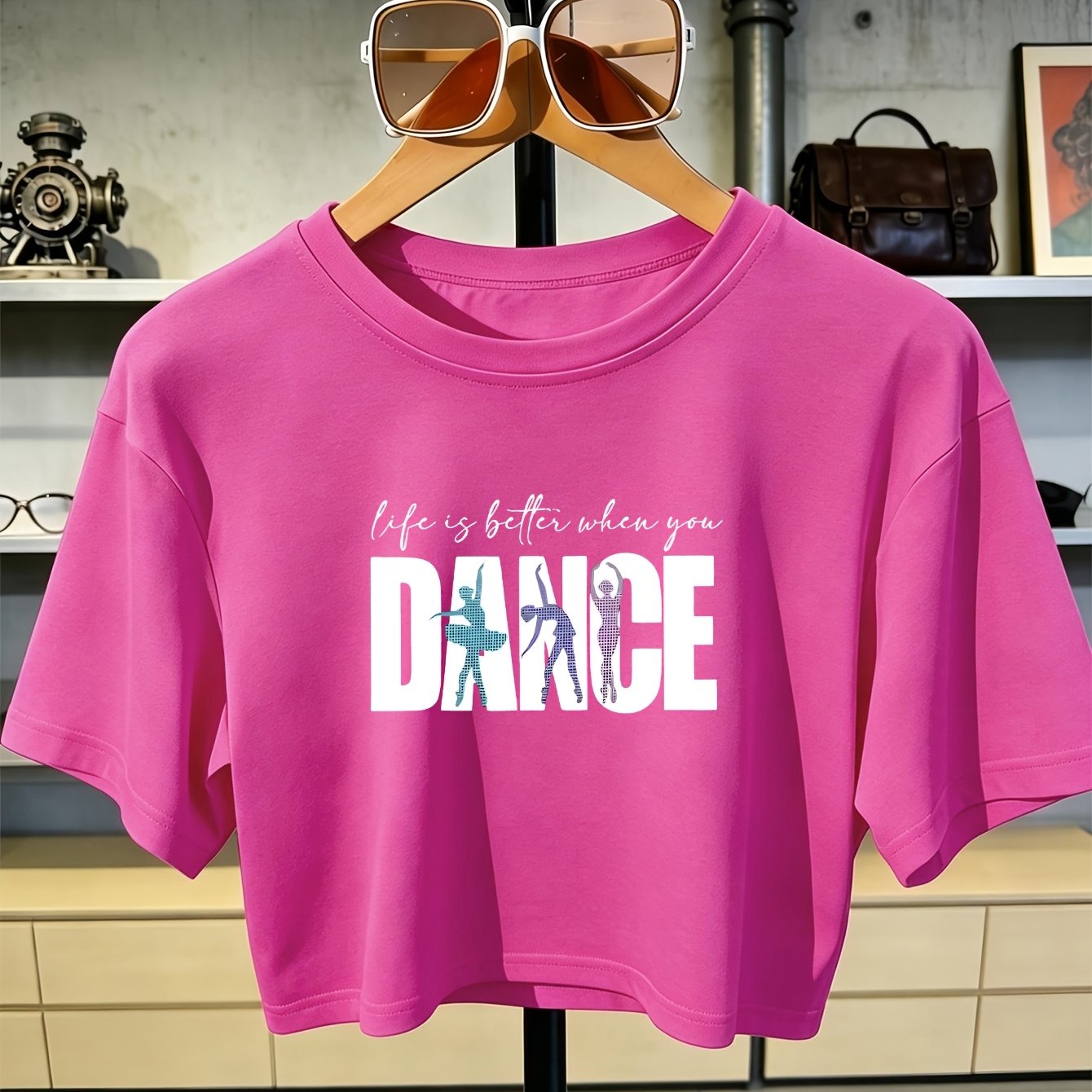 TEMU New Summer Cropped Sexy Printed Casual Sports Tshirt Front Print Handwritten Is Better When You Large Dance Dancing Figures Soft Breathable