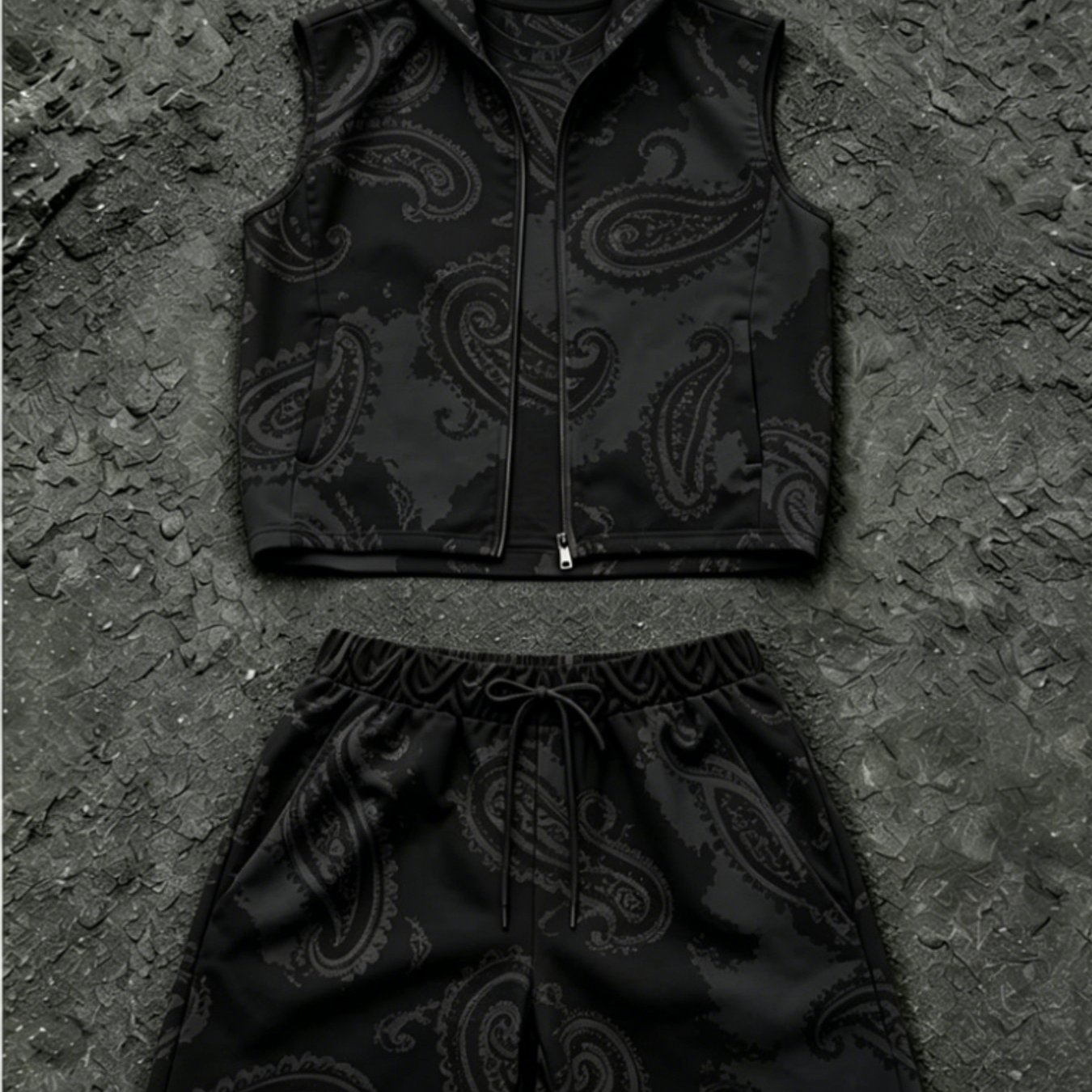 Sleeveless Hooded Men's Style Trendy Paisley Print 2pcs Set Casual Wear Sportswear Holiday Gift For Adult Men