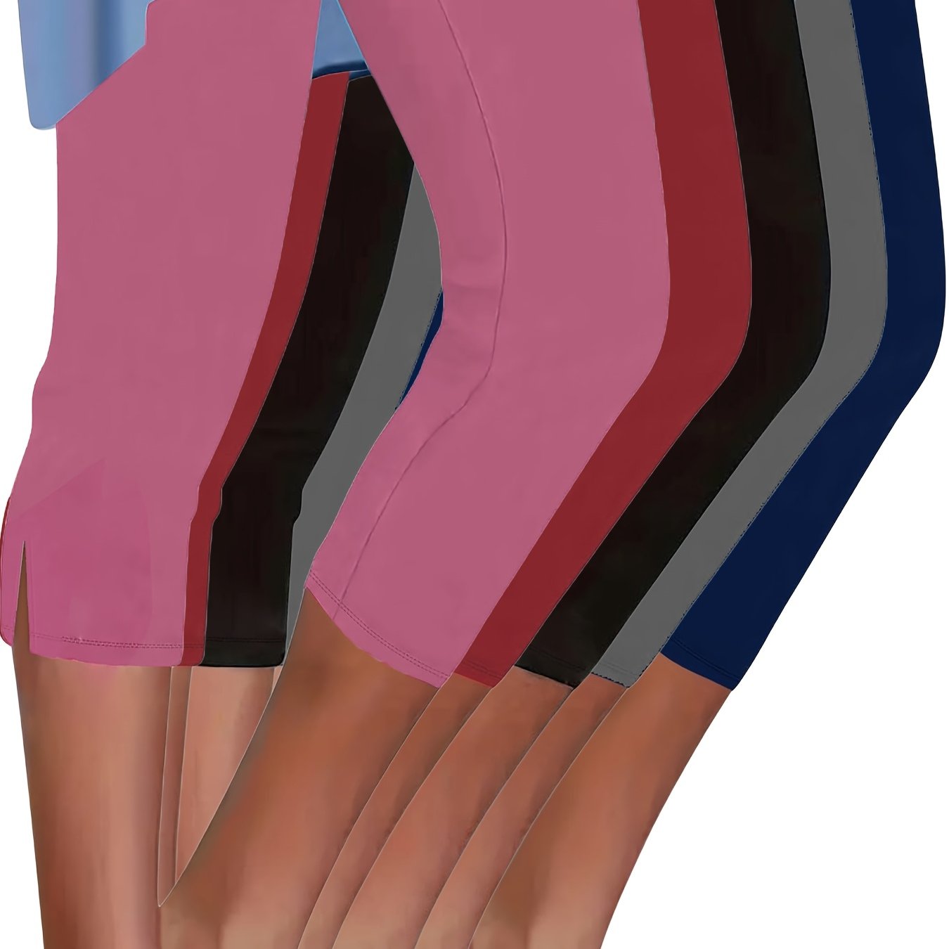 TEMU 5-pack Women's High-waisted Capri Pants - Stretchy Elastic Waist Non-transparent Leggings, Lightweight Pants For Women - Multi-season Everyday &