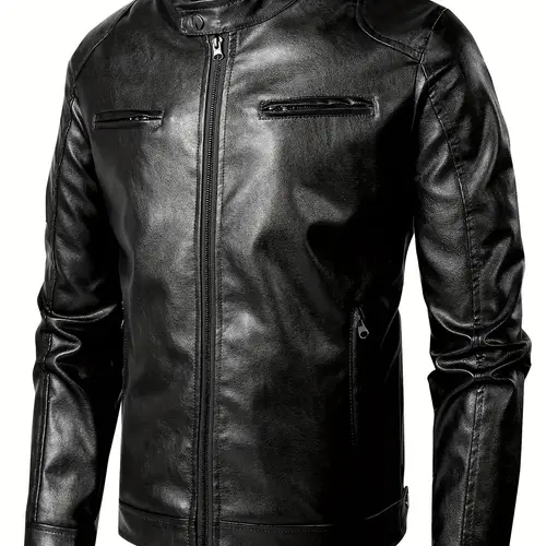 spring and autumn windproof stand up collar pu leather jacket mens matching color motorcycle jacket outdoor motorcycle stand up collar jacket