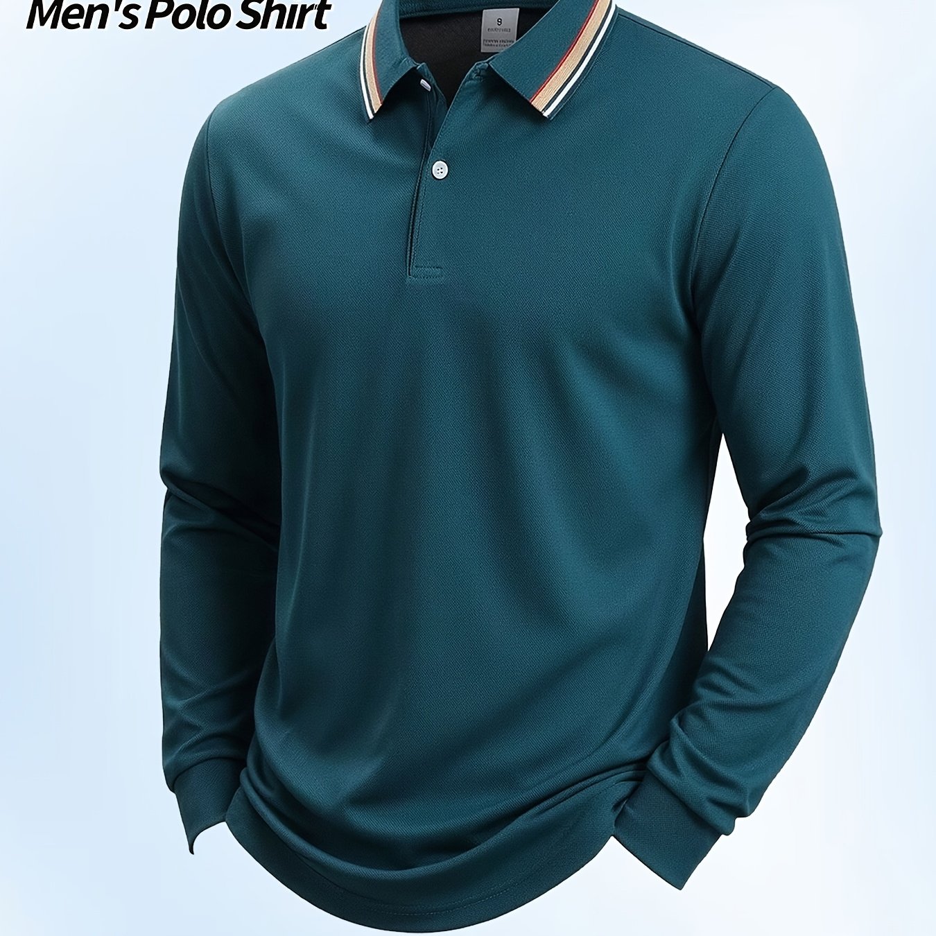 TEMU Polo à manches longues pour homme avec col à rayures contrastées, coupe slim, respirant et , pull à col boutonné , t-shirt décontracté et