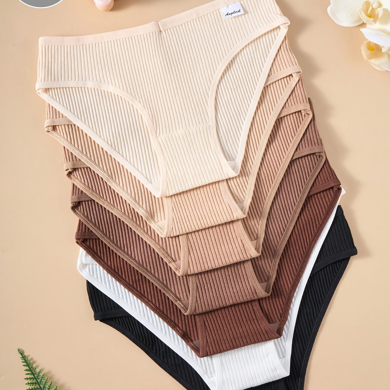 7pcs Women's Mid-rise Ribbed Briefs Simple Striped Design, Breathable And Comfortable Casual Wear Cute Women's Underwear
