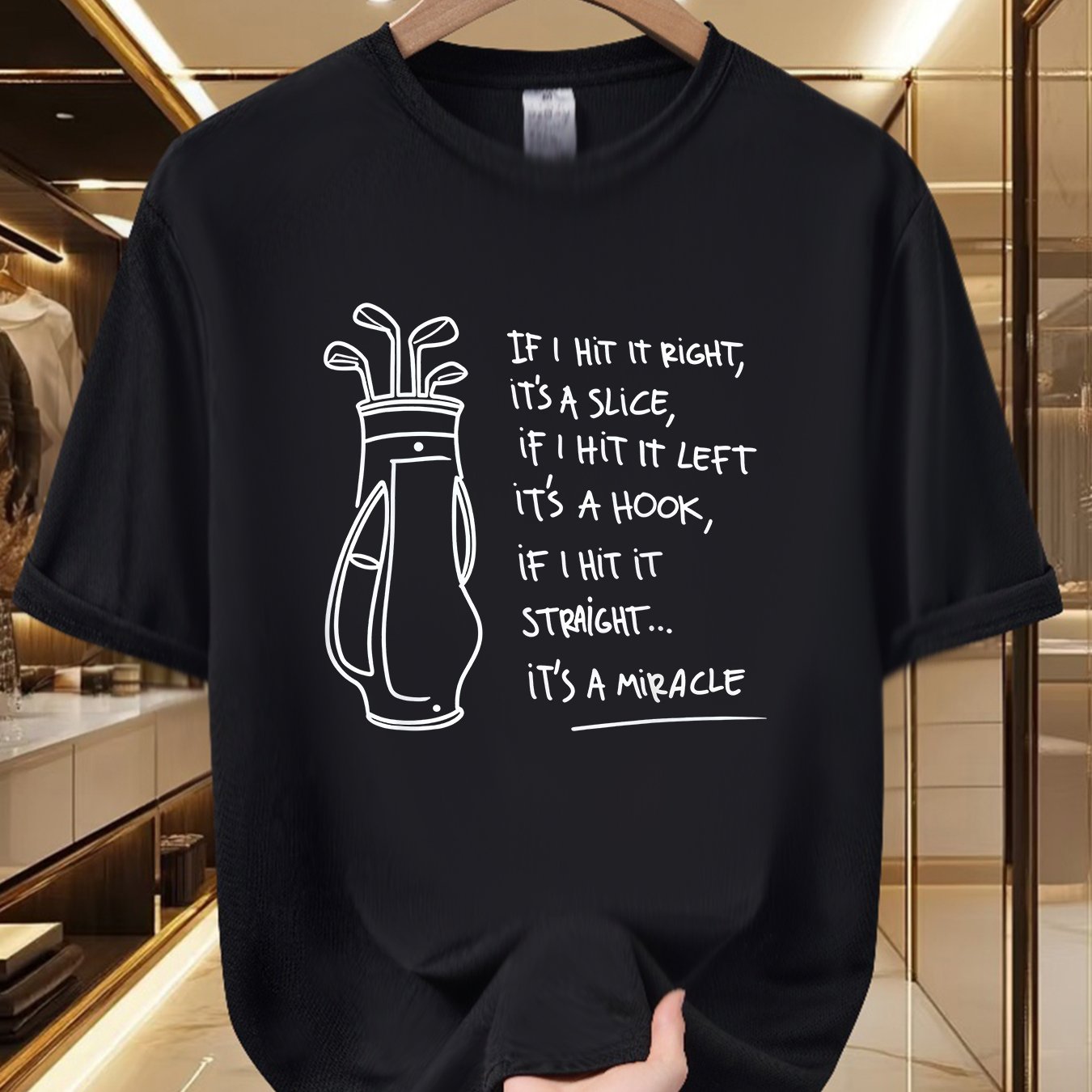 TEMU Men's Golf Graphic T-shirt - Humorous Swing Quote, Soft And Breathable, 100% Polyester Fiber, Design, Crew Neck, Short Sleeve Summer T-shirt,