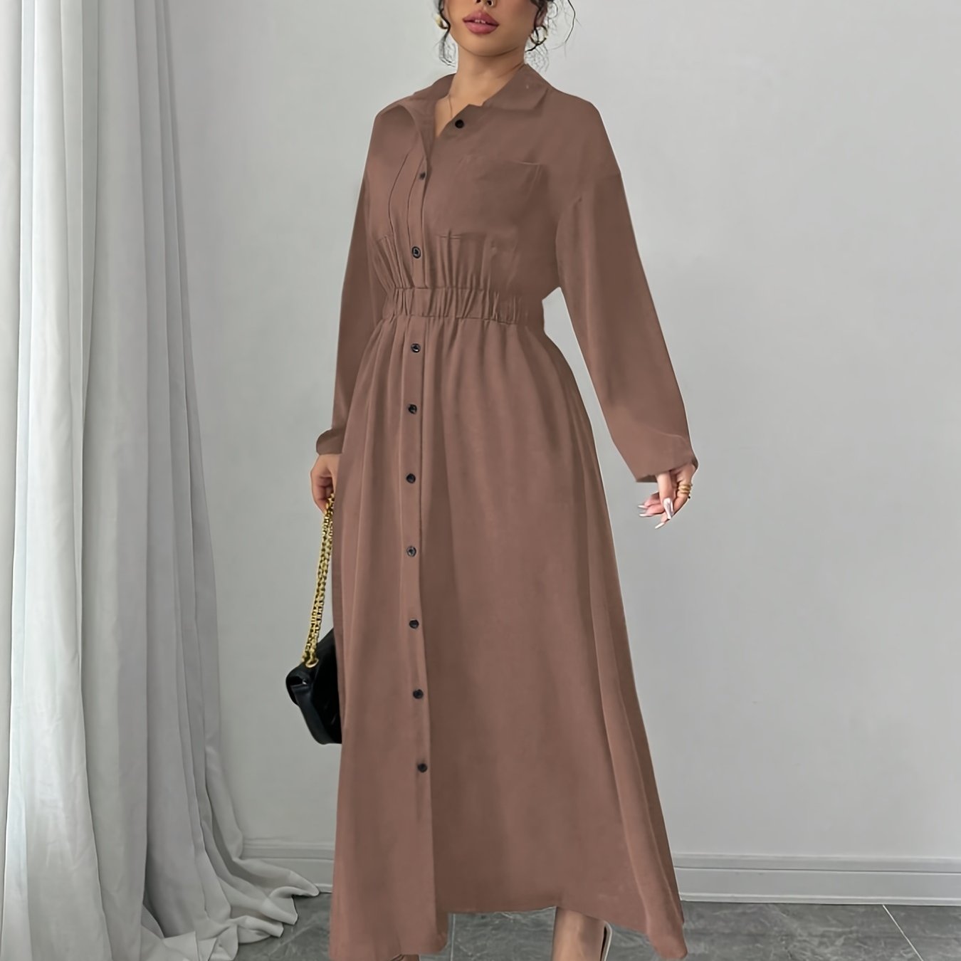 TEMU Elegant And Stylish Elastic Waist Pocket Dress