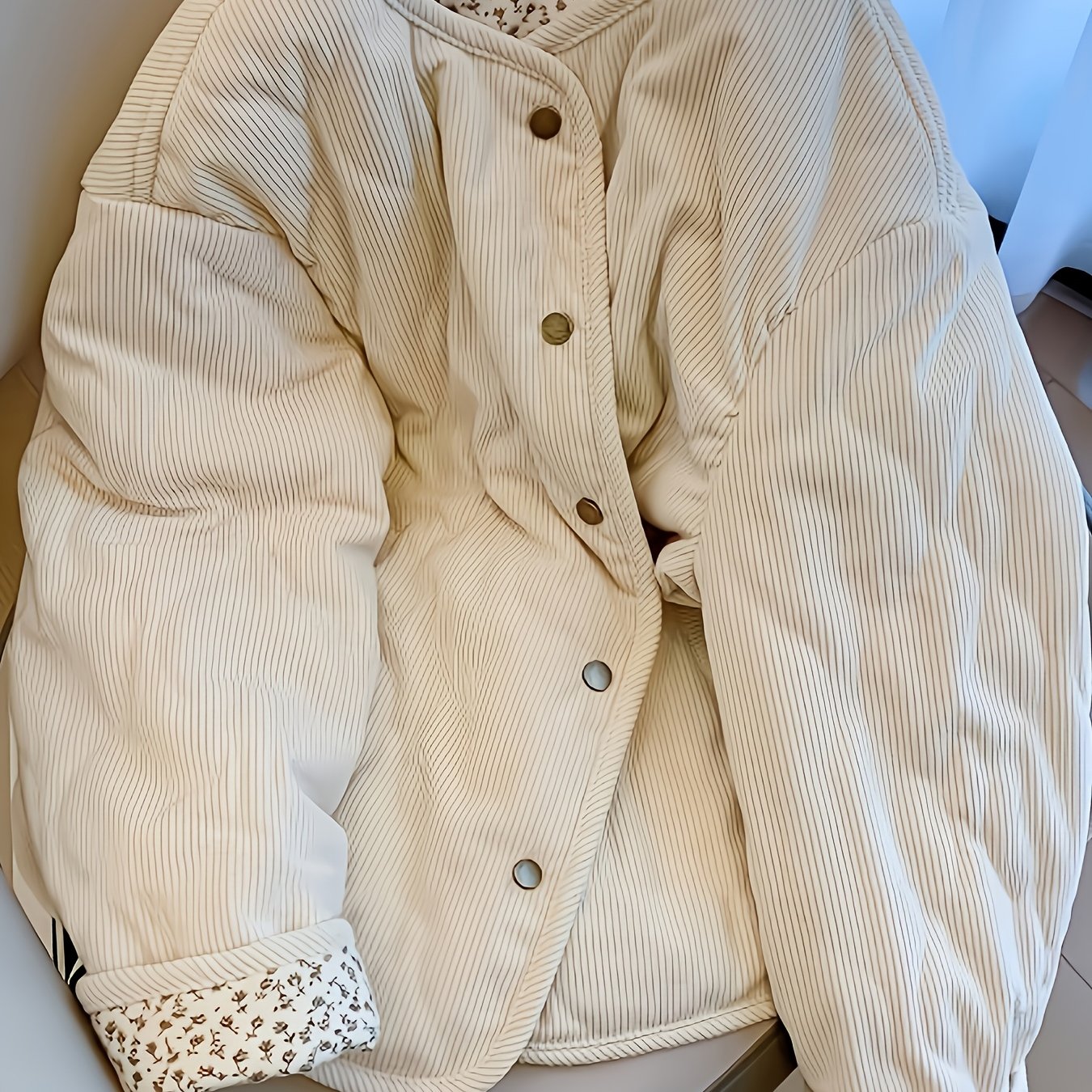 TEMU New Women's Outerwear For Fall/winter 2026: Designer Floral Gourd Pattern Quilted Jacket, Long Sleeve Corduroy Crew Neck Cropped Jacket, Most