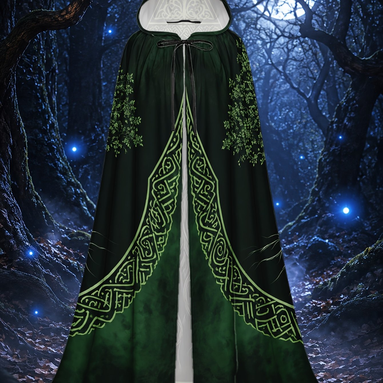 TEMU 1 pièce Robe à capuche en polyester avec imprimé et verts ornés, Cape de costume pour adulte pour activités d'Halloween et de Noël, pour