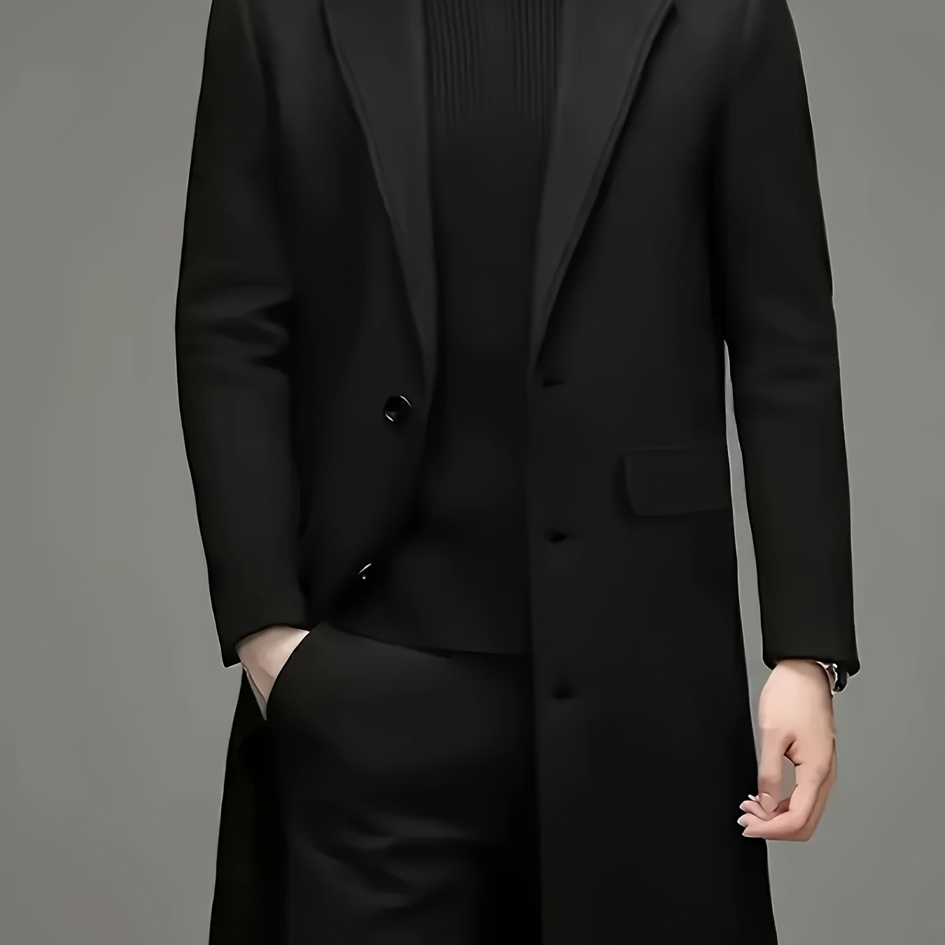 TEMU Young And Middle-aged Men's Coats, Trench Coats, Business Casual High-end Jackets With A Turn- Collar, Black Mid-length Men's Clothing, Suitable
