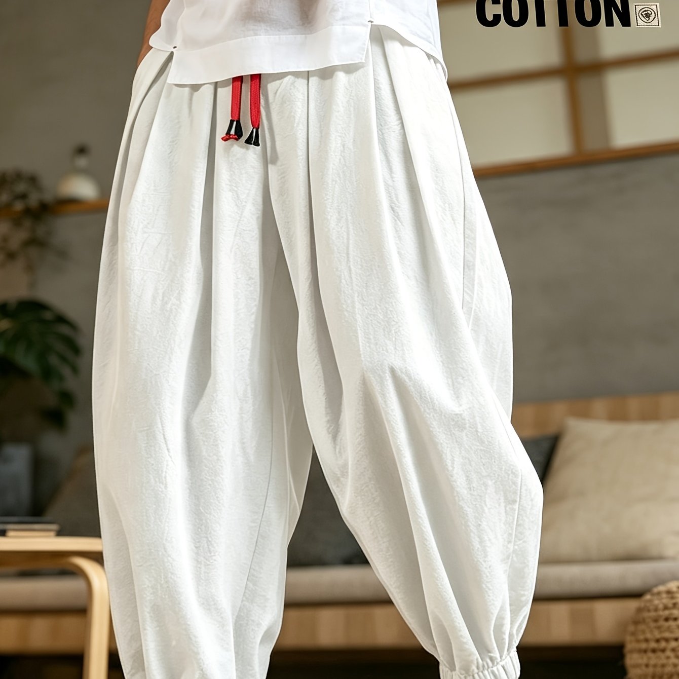 Image of 1pc Men's Bloomers, Material, Men's Apparel, Loose Pants, Plus Size Trendy Wide-leg Pants, Harem Pants, Skinny Cropped Pants