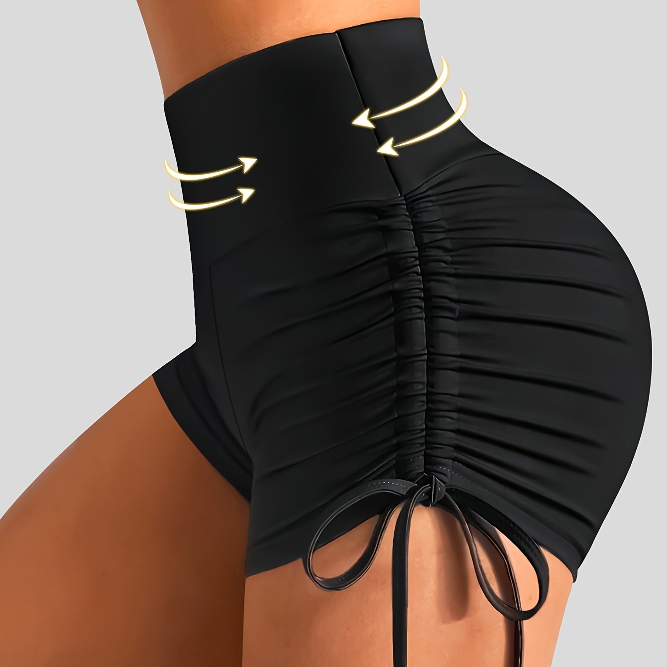 Developed Yoga Leisure Leggings Shorts With Side Drawstrings For , Wrinkle-resistant, Sexy, And Casual For Easy Switching