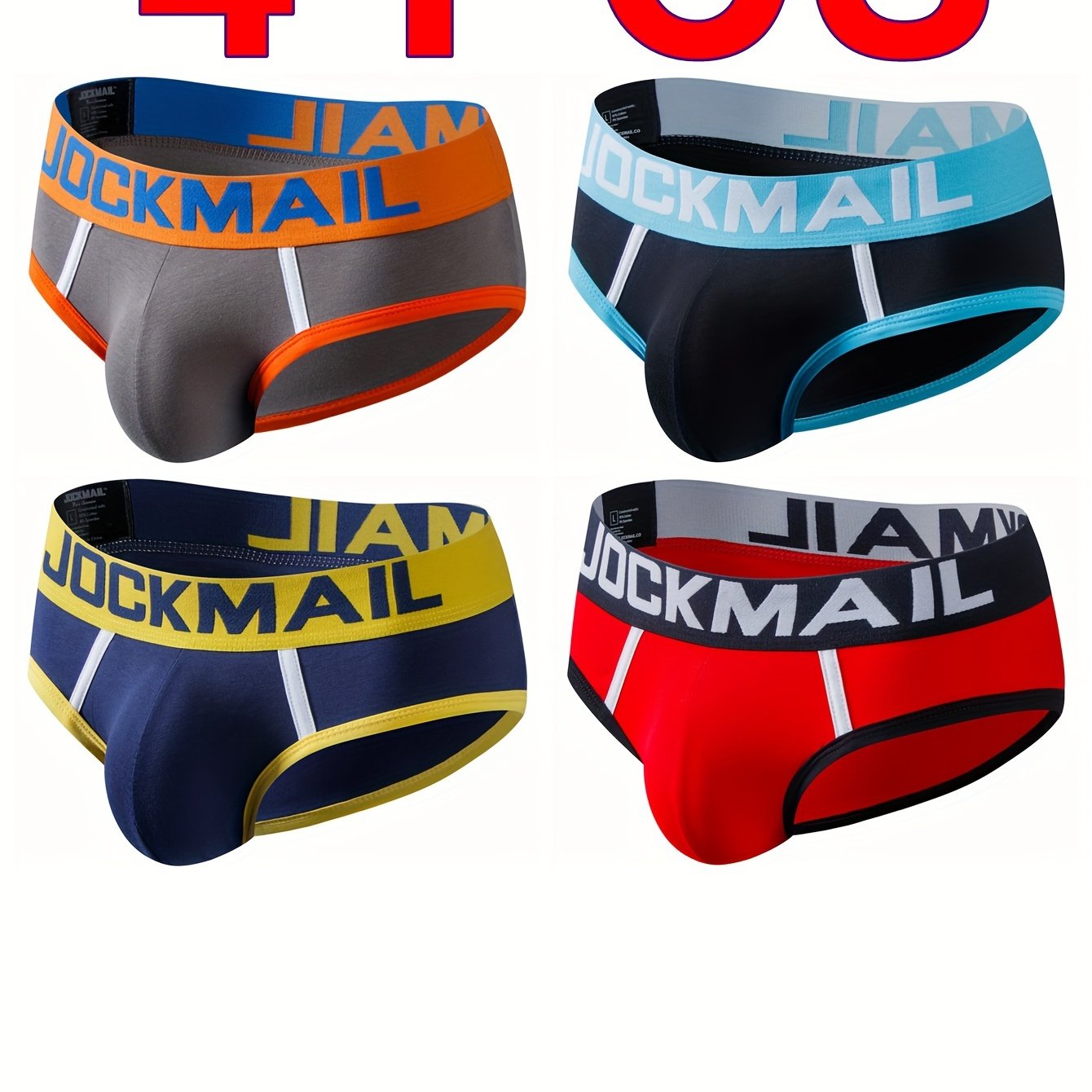 Image of 4pcs Jockmail Men's Low-rise Underwear - Breathable Briefs With Large Scrotal Pouch, Color-blocking & Triangle Fit Suitable For Gym, Casual Wear, Daily Use - Non- Low Waist Shorts (hand Washable)