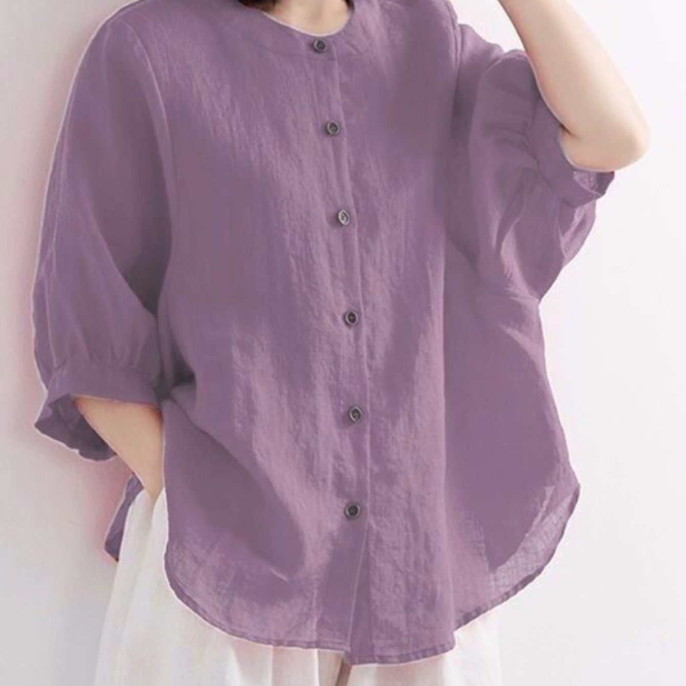 TEMU 春夏 ランタンスリーブ レディースシャツ ヴィンテージアート風トップス ゆったり スリーブ