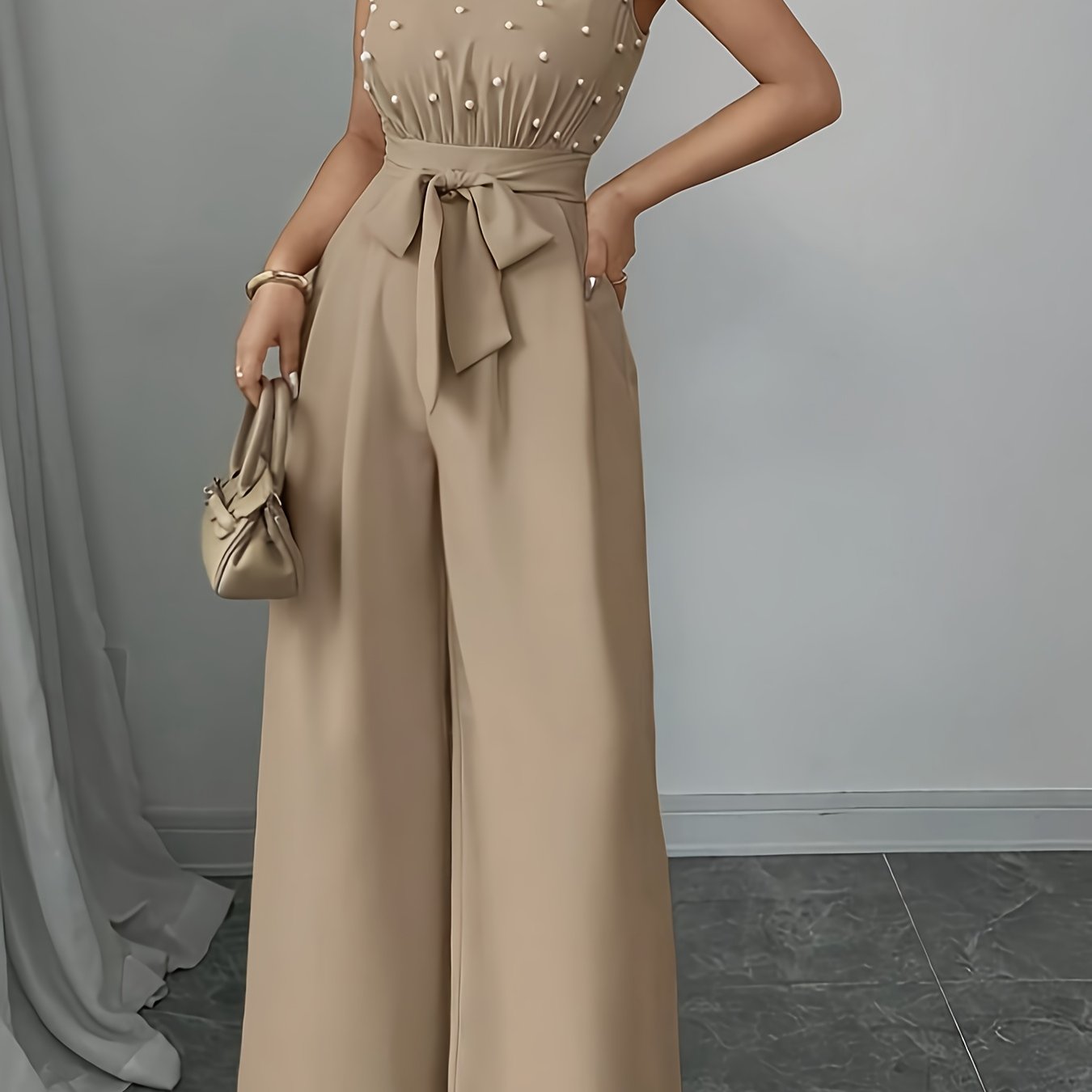 E-shop Ärmelloser Jumpsuit mit Stehkragen Weitem Bein