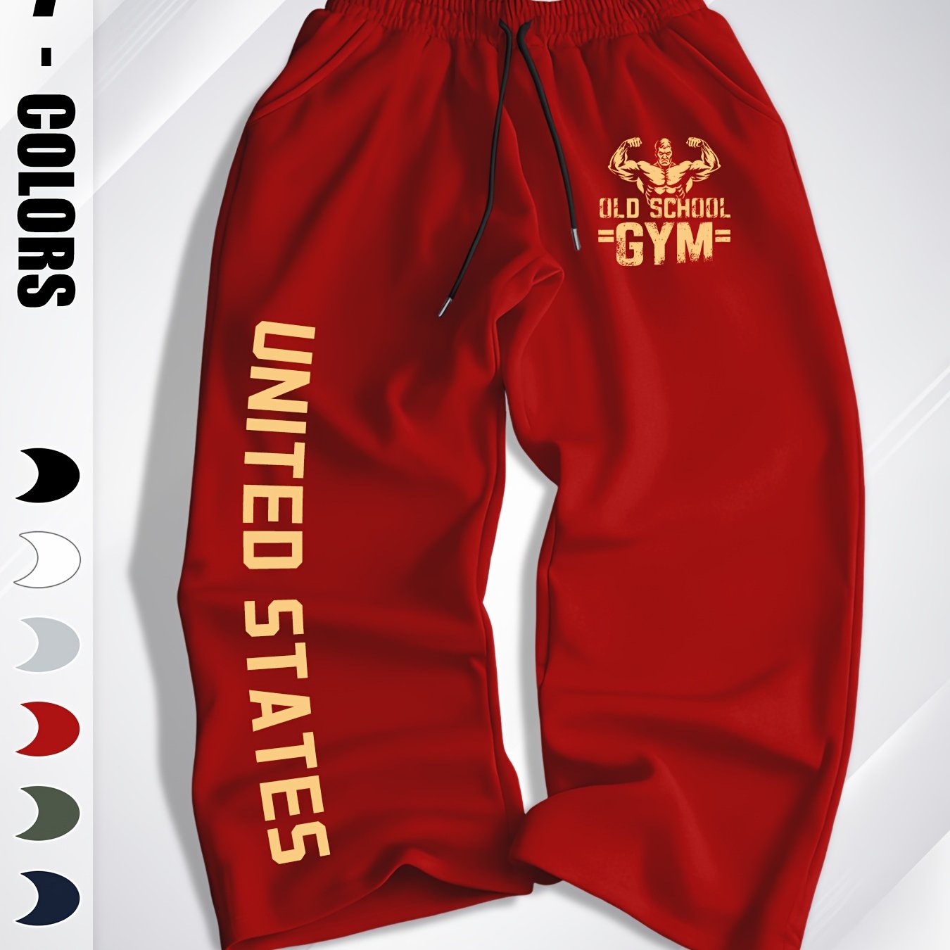 TEMU Men's Casual Running Pants, Loose Straight Drawstring Waist Long Trousers, Comfortable Running Trousers, Comfortable Clothing, Graphic Design,