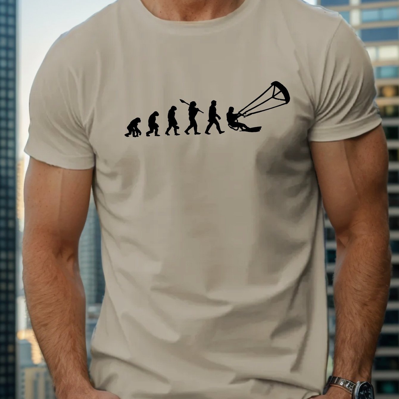 TEMU Kite Surfing Graphic Tee - Casual Short Sleeve, Breathable Polyester, Summer T-shirt With