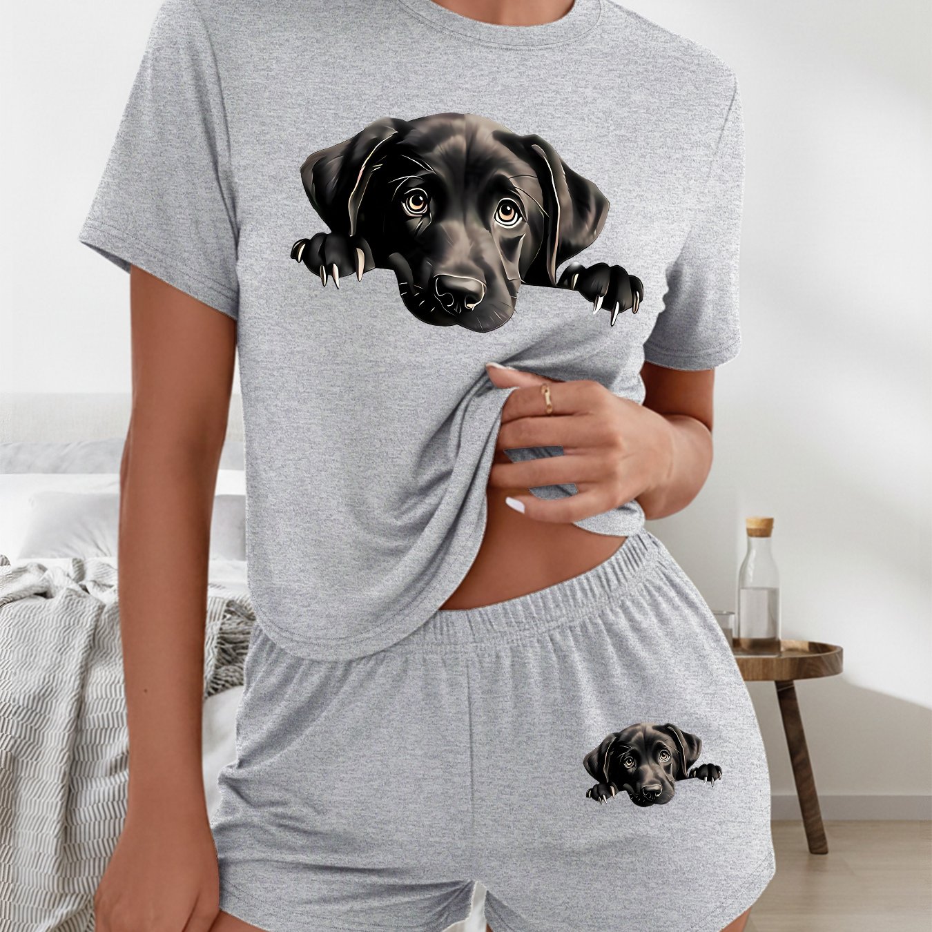 TEMU And Summer Women's Short-sleeve Round Neck Curved T-shirt And Shorts Two-piece Set, Machine Washable, Soft And Stylish Printed Short-sleeve And