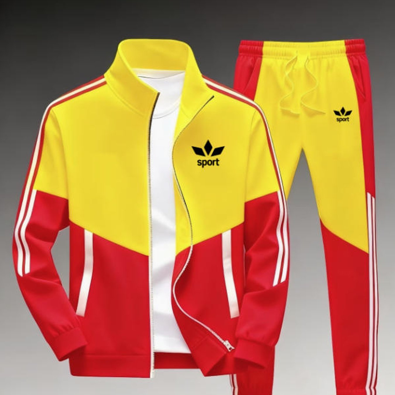 Image of Two-piece Sports Set Color Block Striped Logo Graphic Men's Fashion Style Sportswear For Adult Men Holiday Gift Daily Wear Plus Size Men's Clothing
