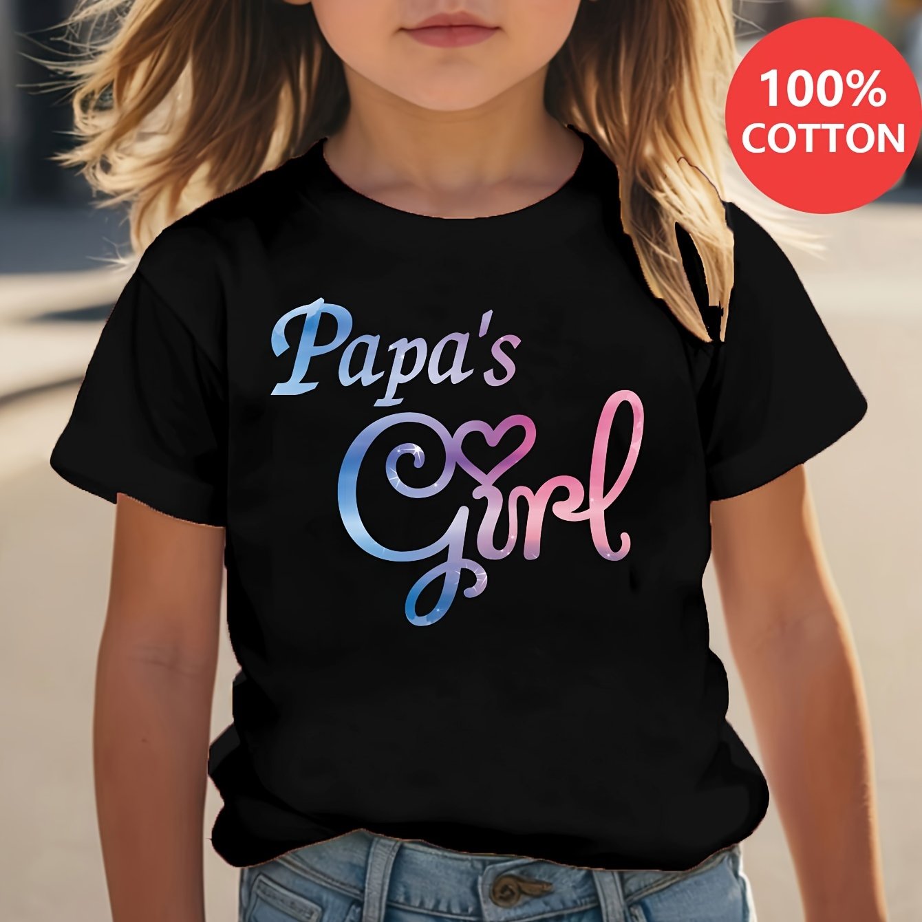 100% Girls' "papa's Girl" Letter Print T-shirt
