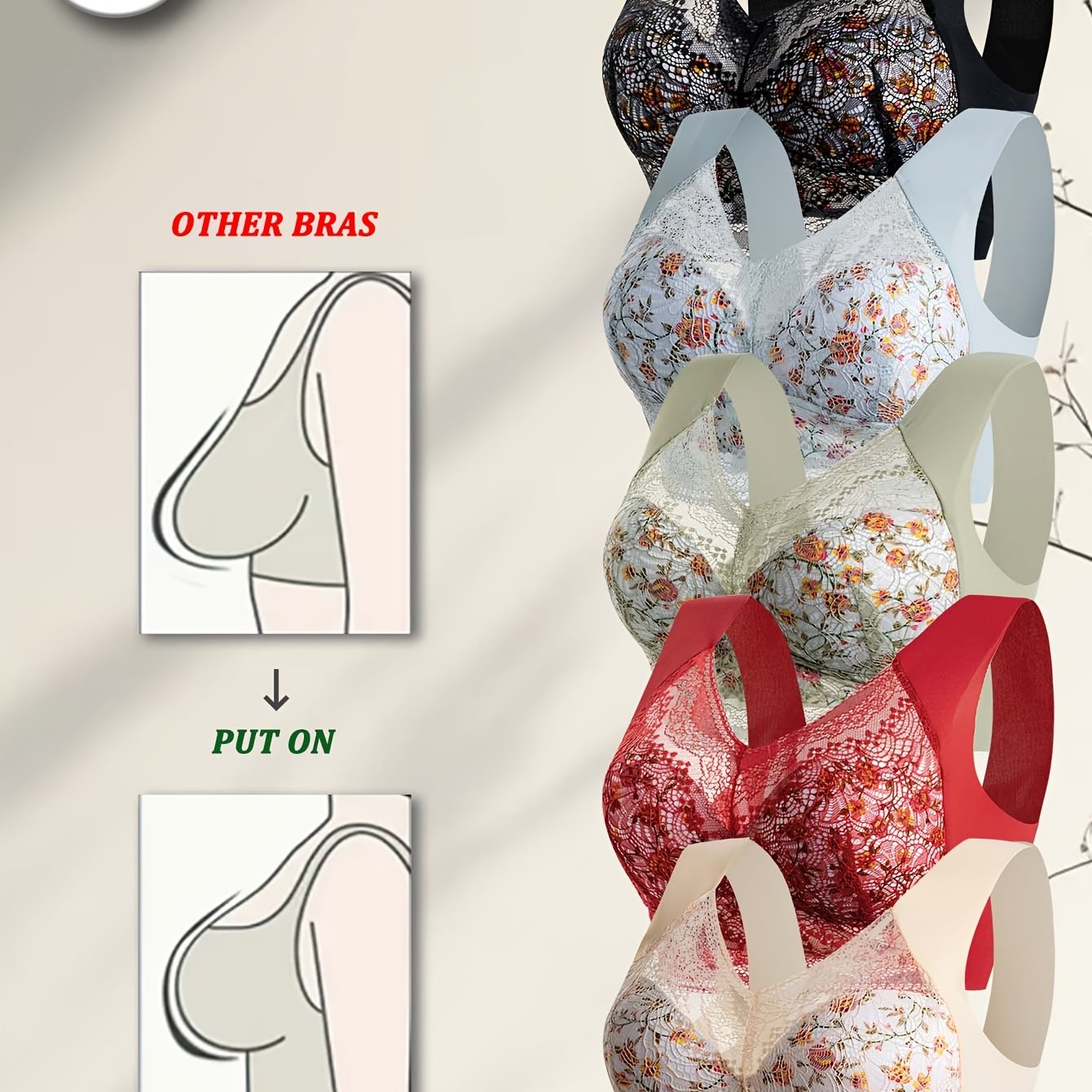 Image of 5pcs Women's Wireless Push-up Bra Full Coverage Seamless Wire-free Fit Non-detachable Cups Suitable For Daily Wear, Elegant Lift For Braless Under Clothing, Hand Washable Solid Color For & -the-