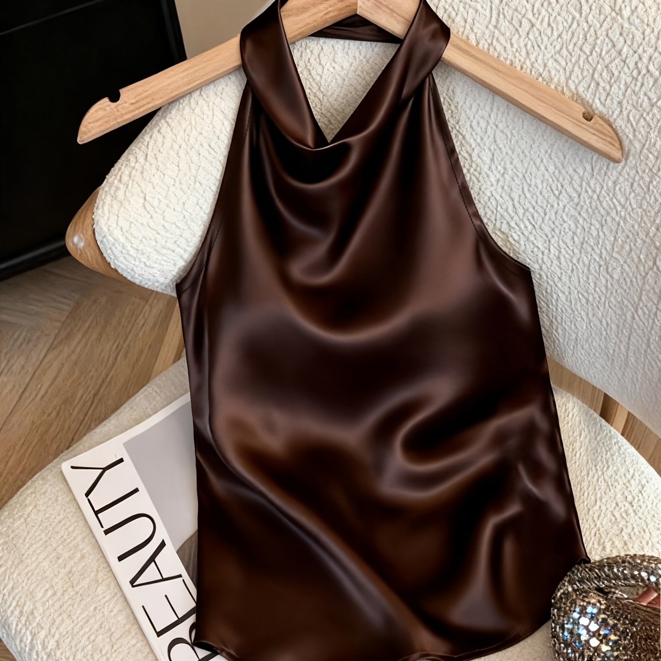 Women's Fashion Halter Top, Summer Ideal For Dates And Gatherings, , Casual, Trendy, Versatile, , Short Length, Figure-enhancing, Retro Style