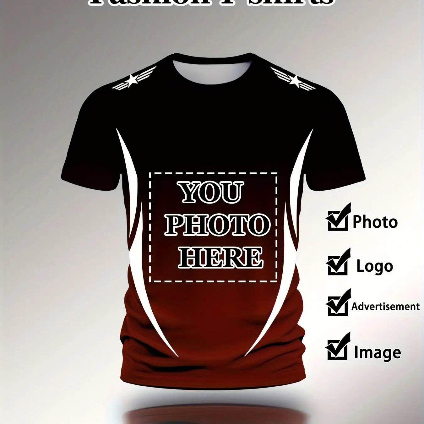 TEMU Men's Custom Photo Personalized T-shirt - Breathable Stretch Crew Neck Short Sleeve, Full Graphic Print Design, Customizable With Your