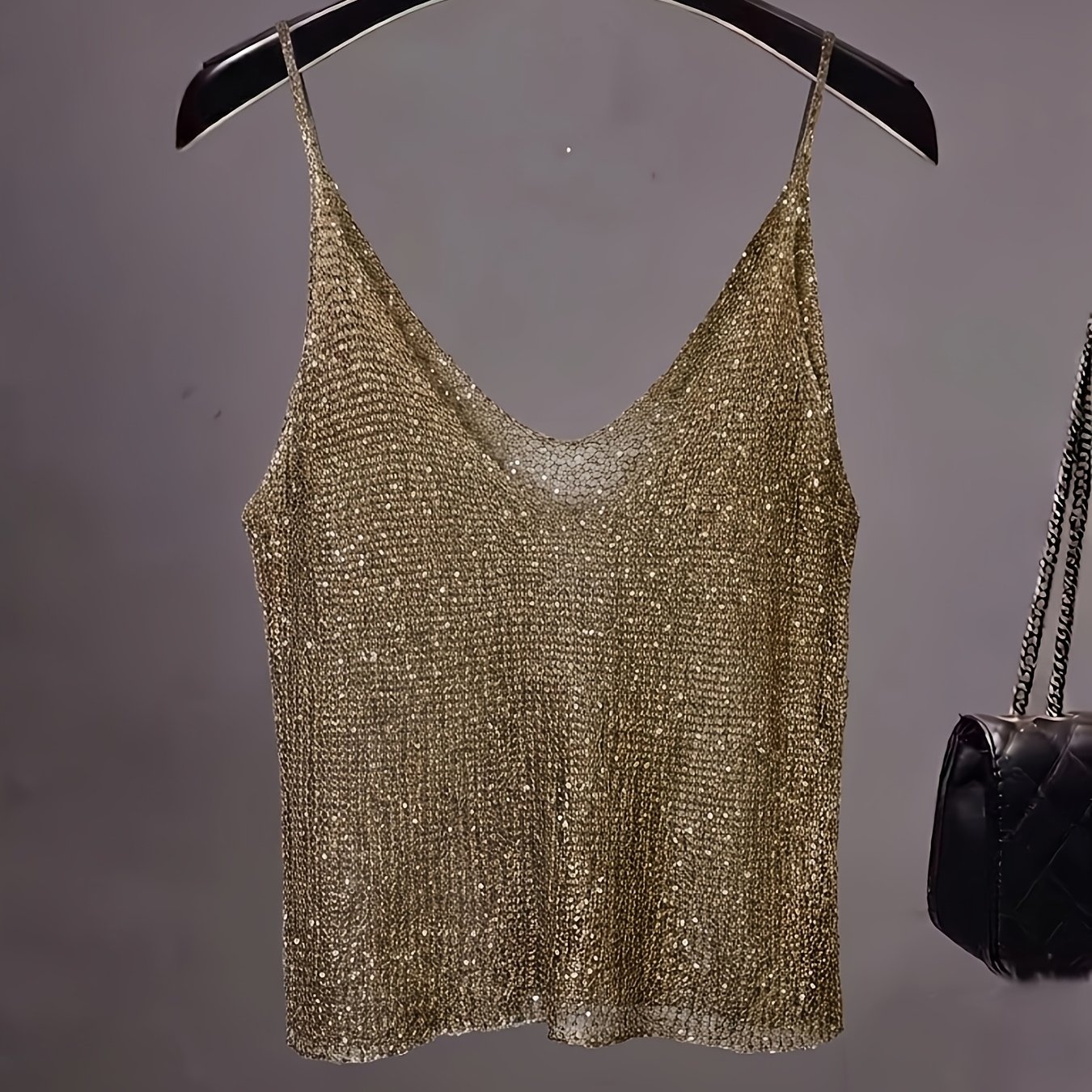 Sequined Hollow-out Camisole, V-neck Beach Cover-up, A Must-have For Vibe, Perfect For Vacation, Hot Everyday Layering Outerwear, Vacation Outfits, Music Festivals, Seaside Getaways, Party Outfits