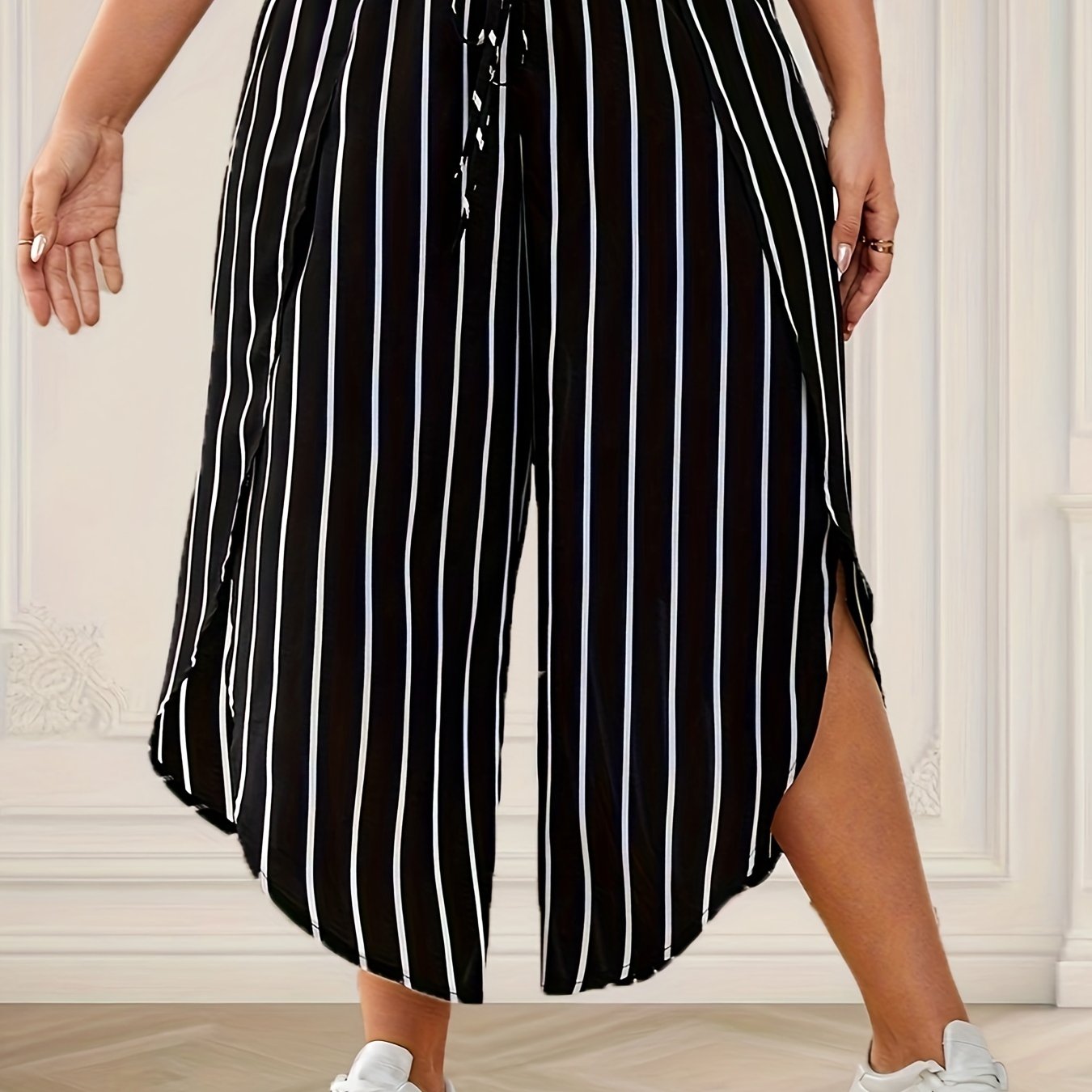Plus Size - Plus Size - Plus Size Women's Loose-fitting Vertical Striped Wide-leg Pants