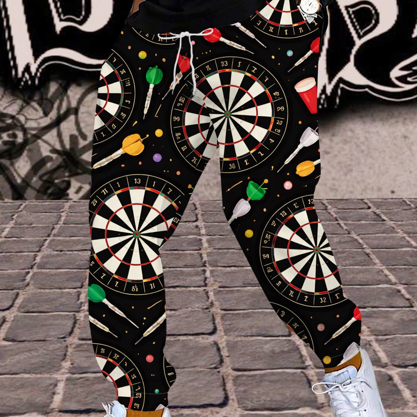 TEMU Men's Fashionable Dart Pattern Sweatpants, Stylish Sports Casual Trousers, Trendy Printed Youth Versatile