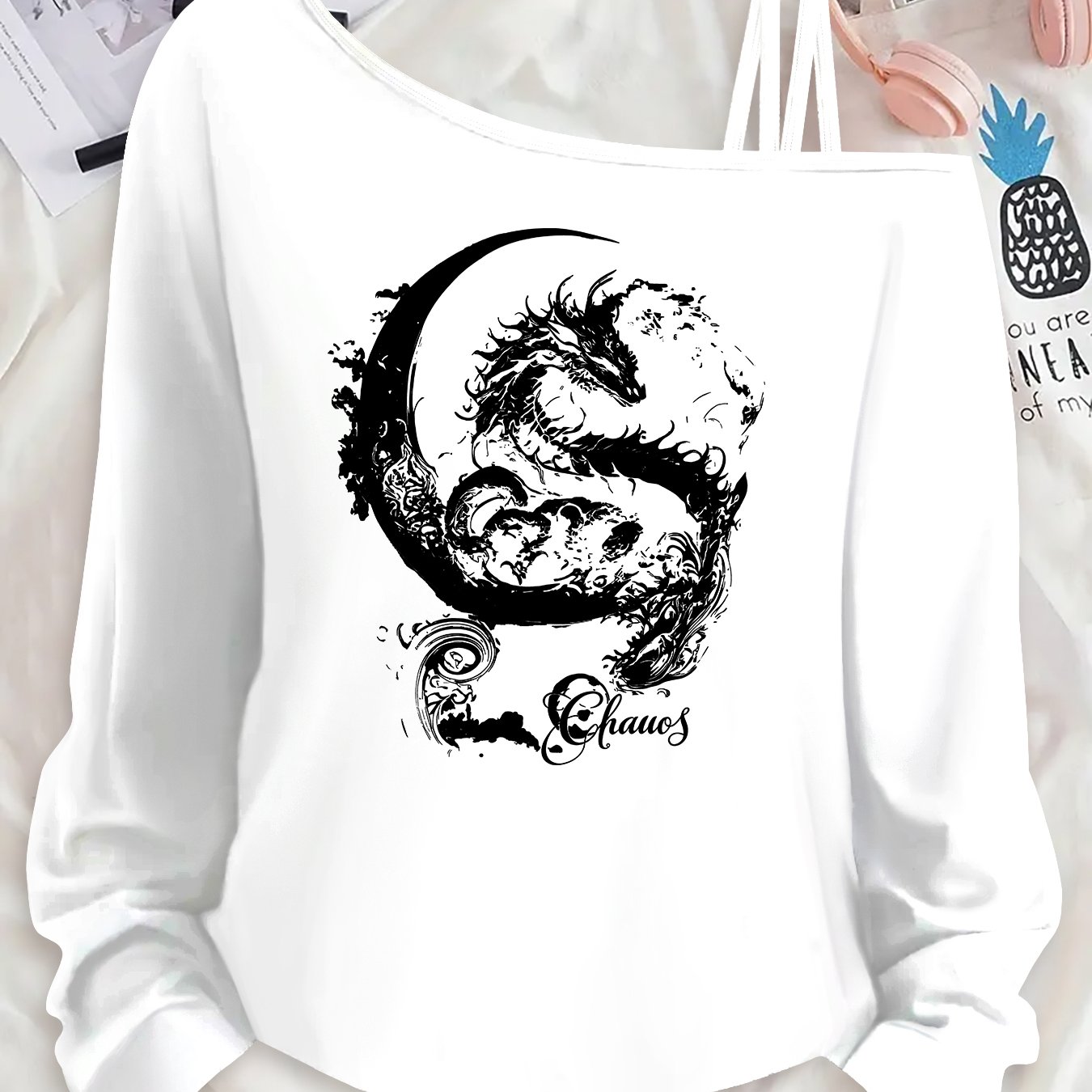 TEMU Summer Beautiful, Elegant, Casual, And Cute Women's Tai Chi Dragon Pattern Elegant Ladies' Clothing, Sporty , Party Loose Fit Stretchy Machine