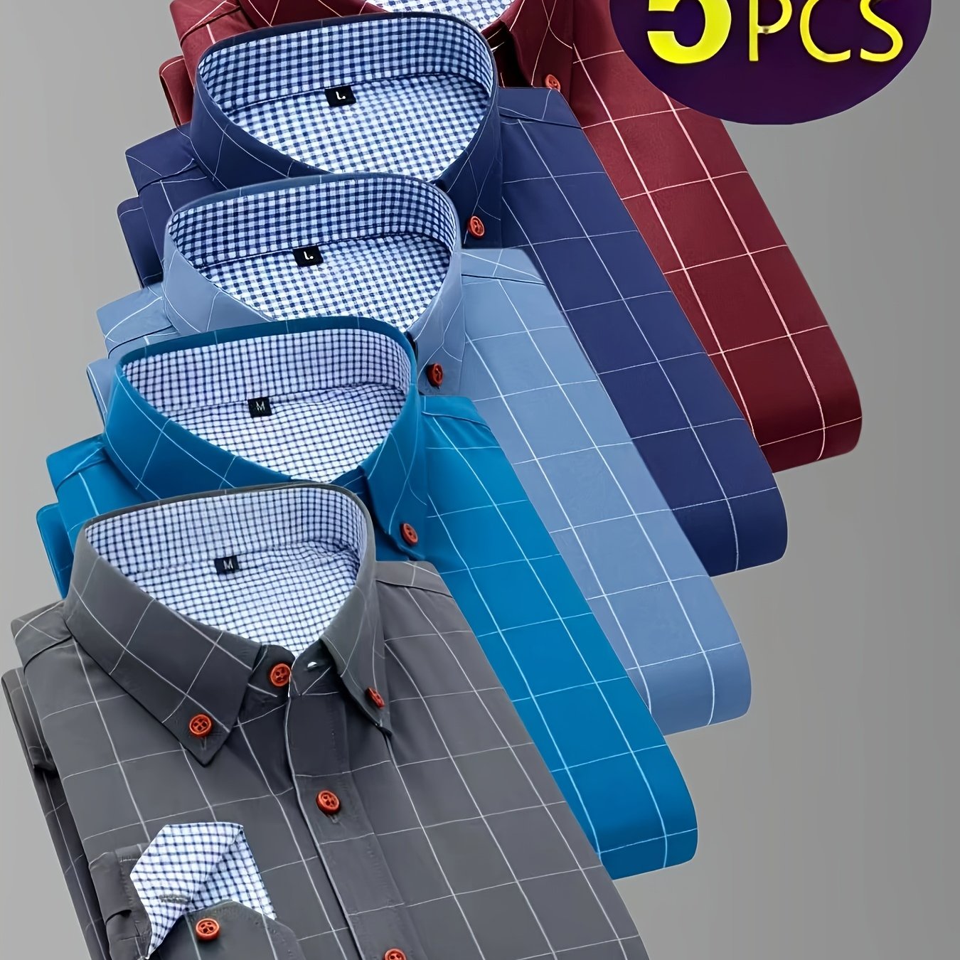 TEMU 5pcs Men's Casual Retro Shirt Set, Daily Versatile, Comfortable And Non-iron, Elegant Non-iron Wrinkle-resistant Comfortable, Fashionable Casual