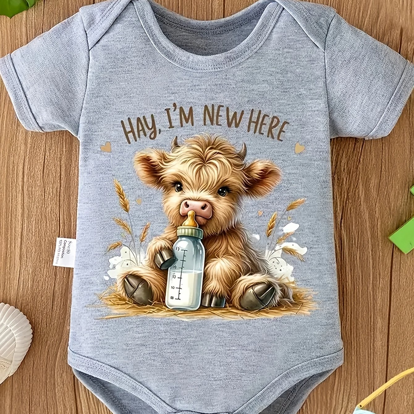 TEMU Hay I'm Letter Here Cute Cartoon Cow Print Baby Jumpsuit Soft And Comfortable Pregnancy Gift, For Outdoor