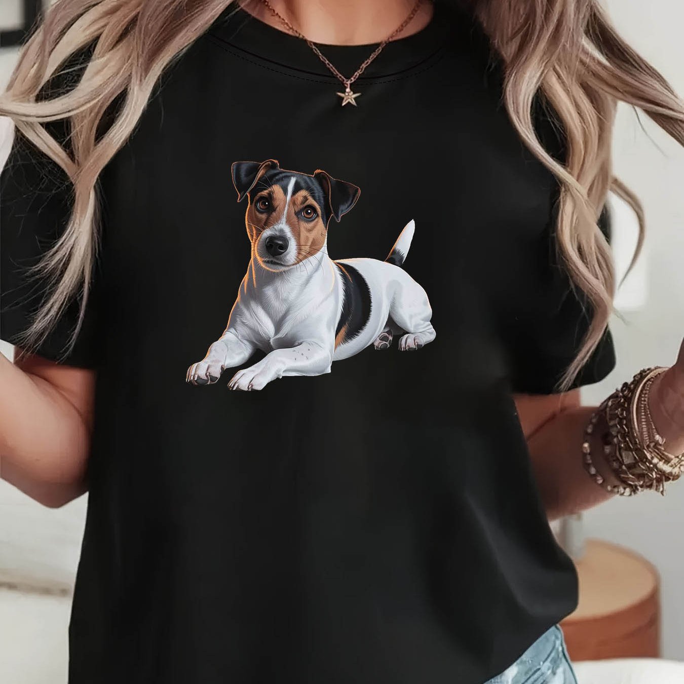 TEMU Women's Terrier T-shirt - Cute Jrt Dog Print Short Sleeve Crew Neck Top, Spring Summer Casual Blouse Outfit Suitable For Pet Lovers, Gifts For