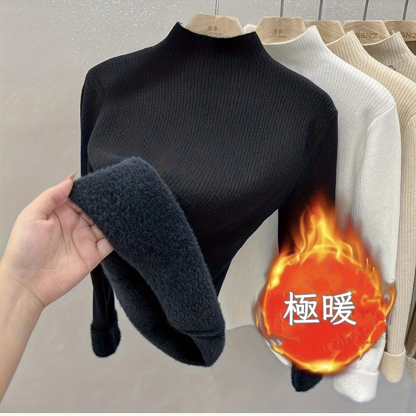 TEMU 女性用厚手ウィンターセーター - 暖かいカラー、ハイベースレイヤー、無地長袖ブラウス、冬のレイヤリング、オフィス＆寒さ対策に最適