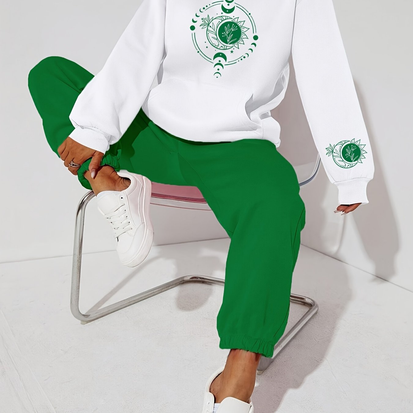 TEMU Ensemble de vêtements décontractés tendance pour femme, ensemble à capuche color-block, ensemble 2 pièces à cordon de serrage avec imprimé de