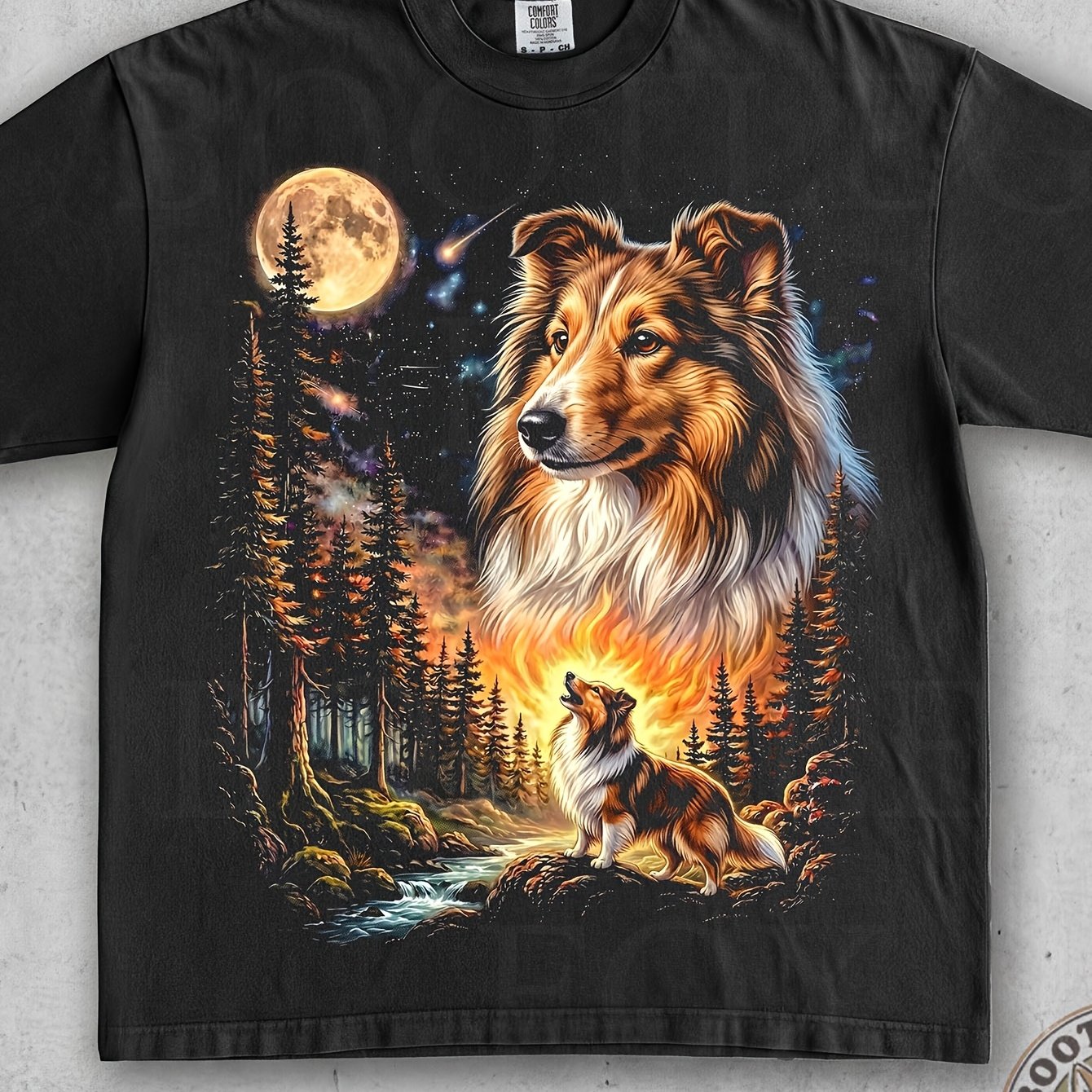 Image of Vintage Whippet Funny Sighthound Gift Wild Forest Night Sky Graphic Tee Style Designer Wear Lounge Wear Birthday Gift For Men Boyfriend 180g Crew Neck Cotton Mens Tee