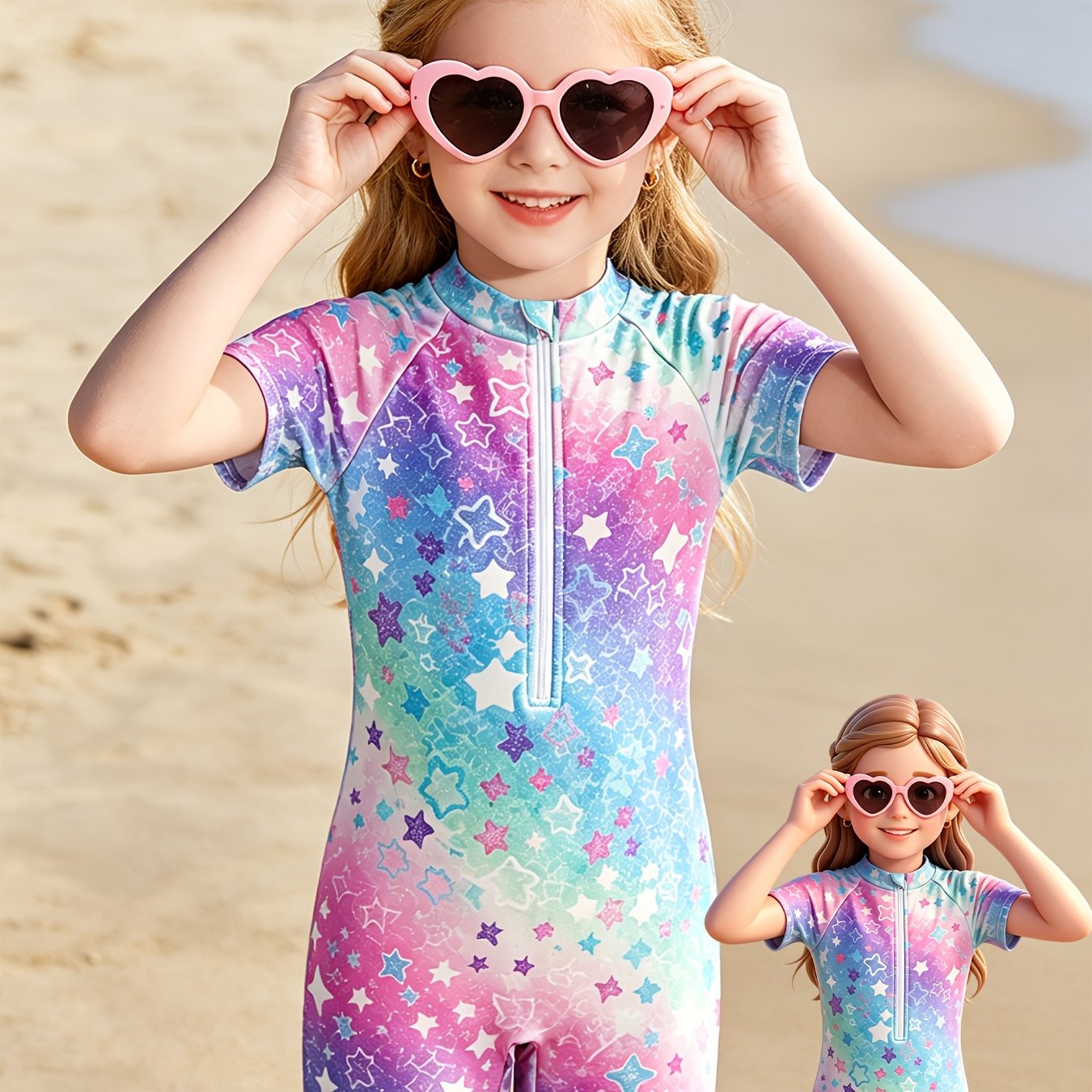 Girls' Starry Spring/summer Beach Vacation 1pc Swimsuit