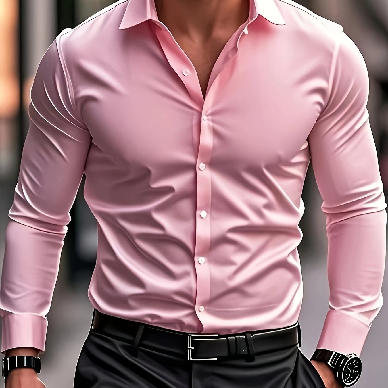 TEMU 2025 Men' Long-sleeve Shirt, Slightly Stretchy And Skin-friendly, Breathable Fabric, Easy Yet Elegant