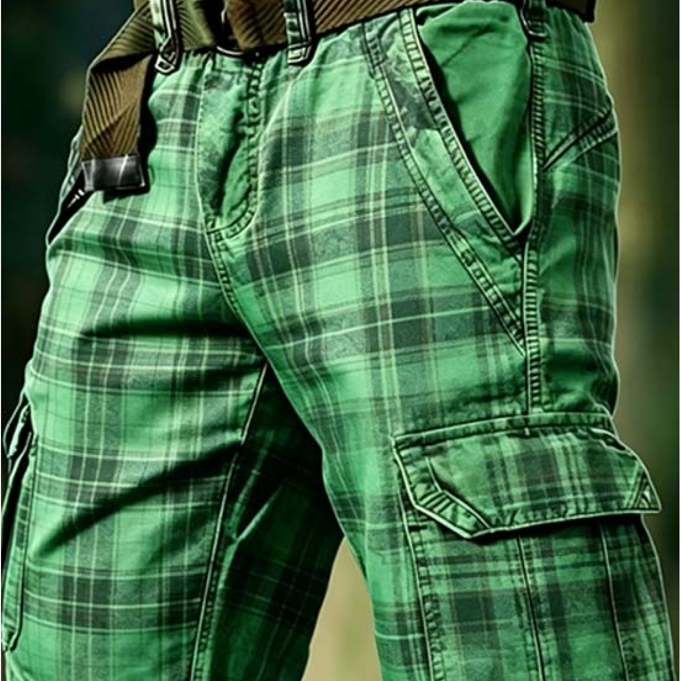 Image of Men's Forest Cargo Shorts, Vintage Washed Multi-pocket Wear-resistant Outdoor Knee-length Casual Shorts, Style Short Pants Men, Plus Size