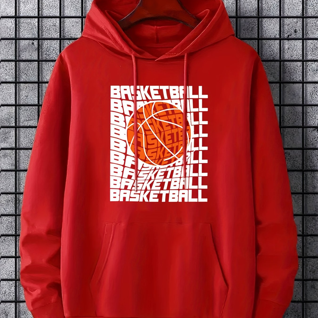 TEMU Men's Oversized Hip-hop Style Hoodie With Geometric Print - Casual Pullover Sweatshirt For Fall & Winter, Machine Washable