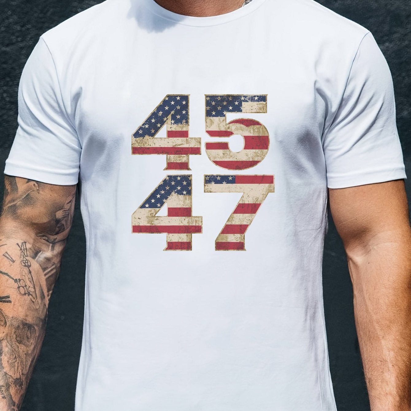 TEMU Patriotic Usa 45 & 47 Graphic Tee For Men - Casual Short-sleeve T-shirt, Breathable Polyester, Summer