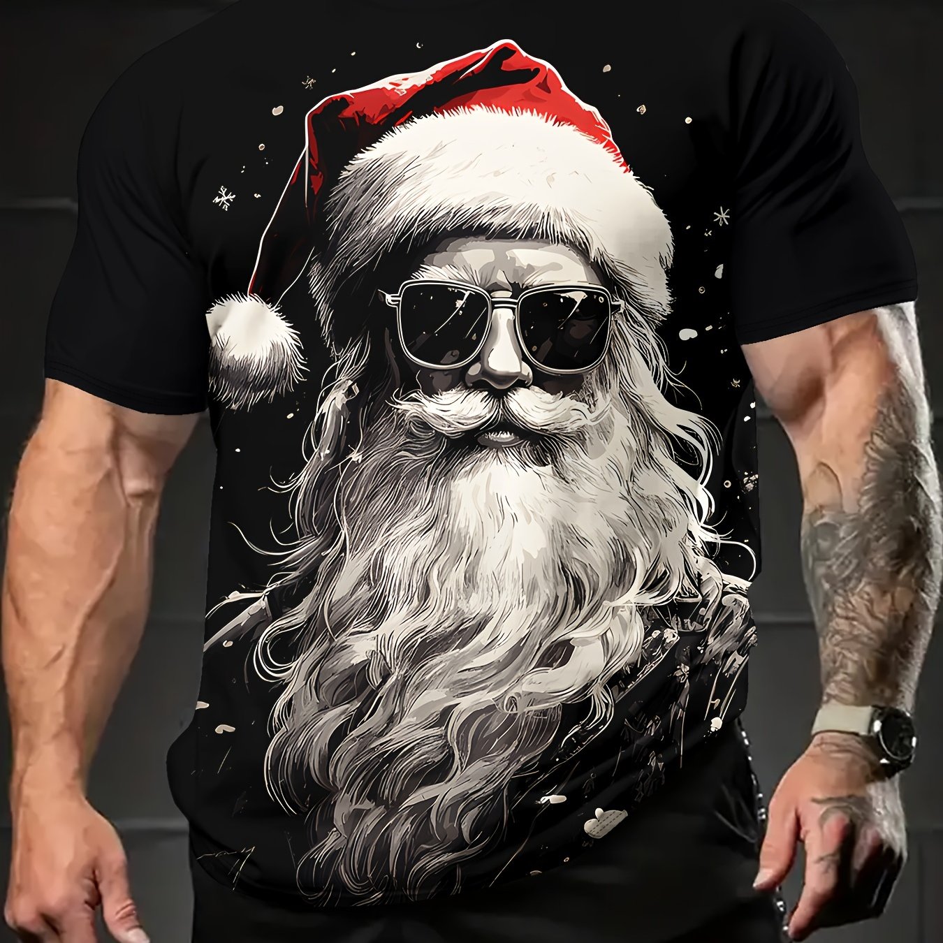 TEMU Santa Clause Print T-shirt, Men's Casual Comfy Tee, Trendy Short Sleeve Top For Summer Daily Wear