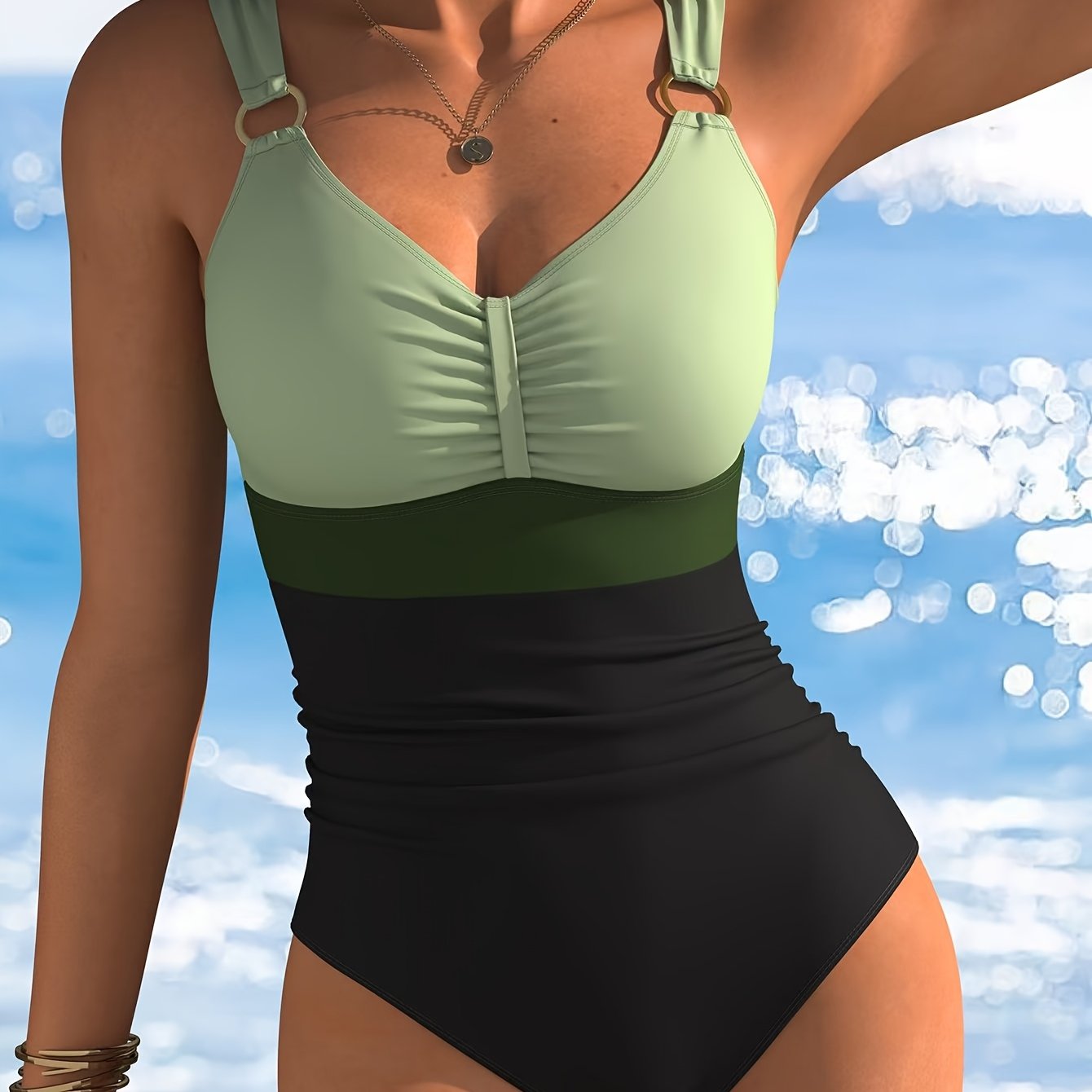 Image of Fashionable Color-block 1pc Women's Swimsuit Z