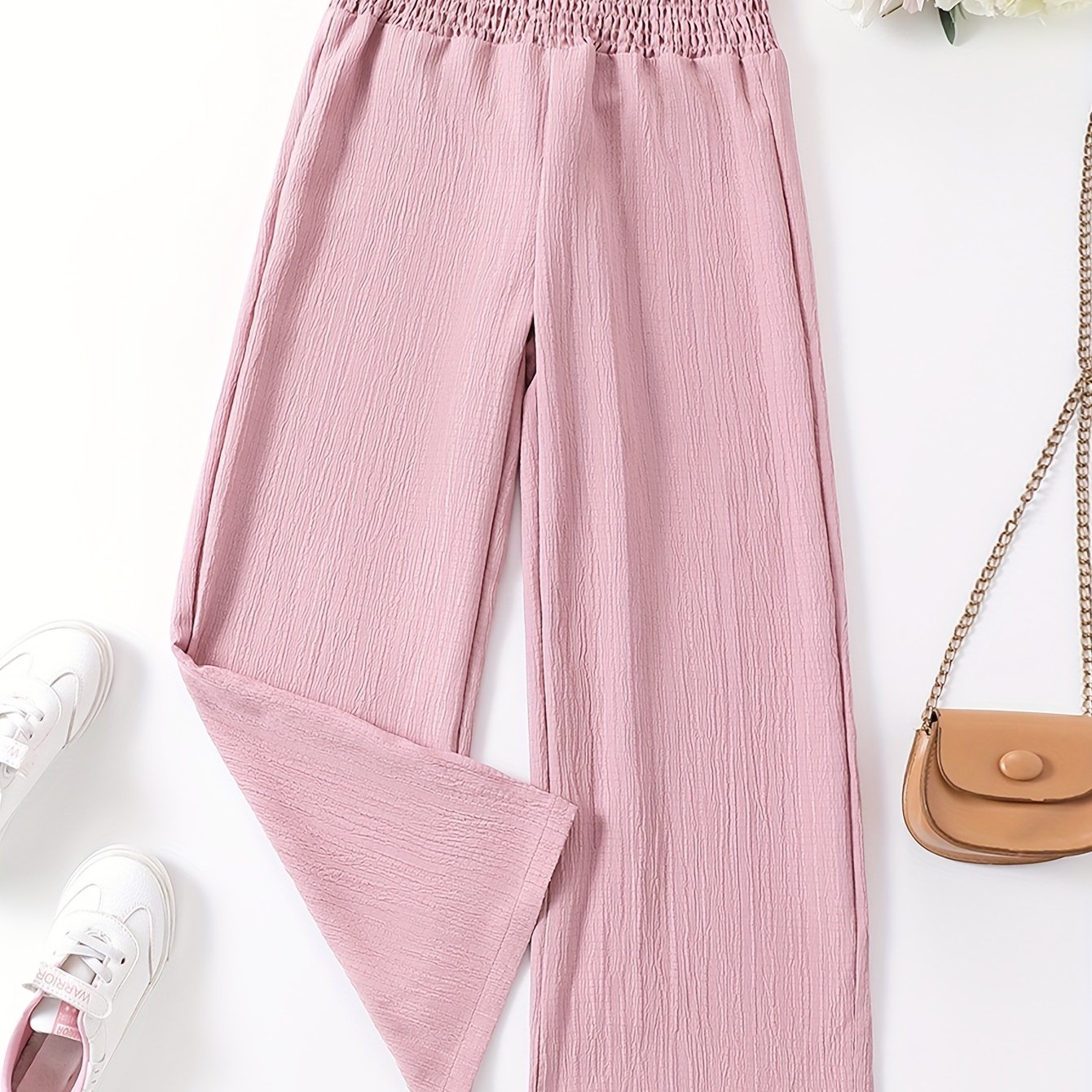 Image of Back-to- - Girls' Teen Casual Wide-leg Pleated Flowy Pants For Spring/summer, Sizes 130-170, Perfect For Outdoor